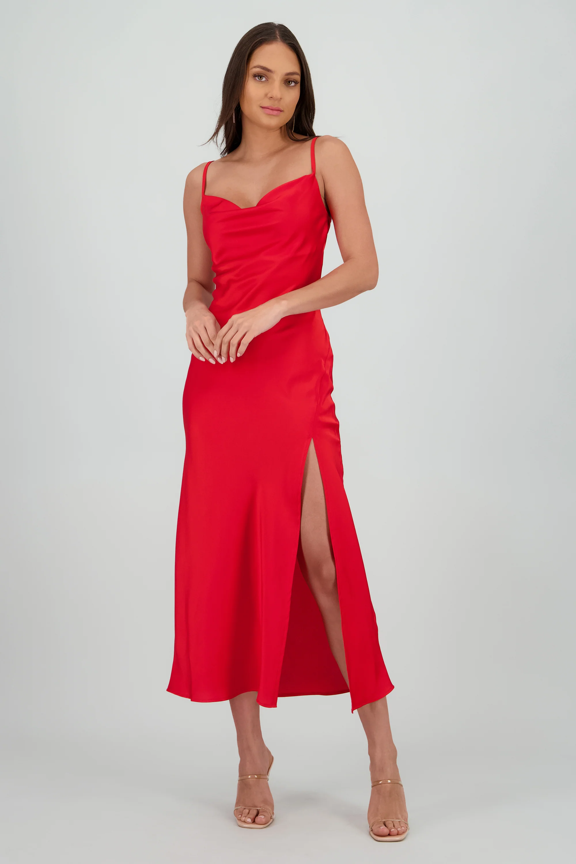 Vestido maxi satin escote columpio - Image 2