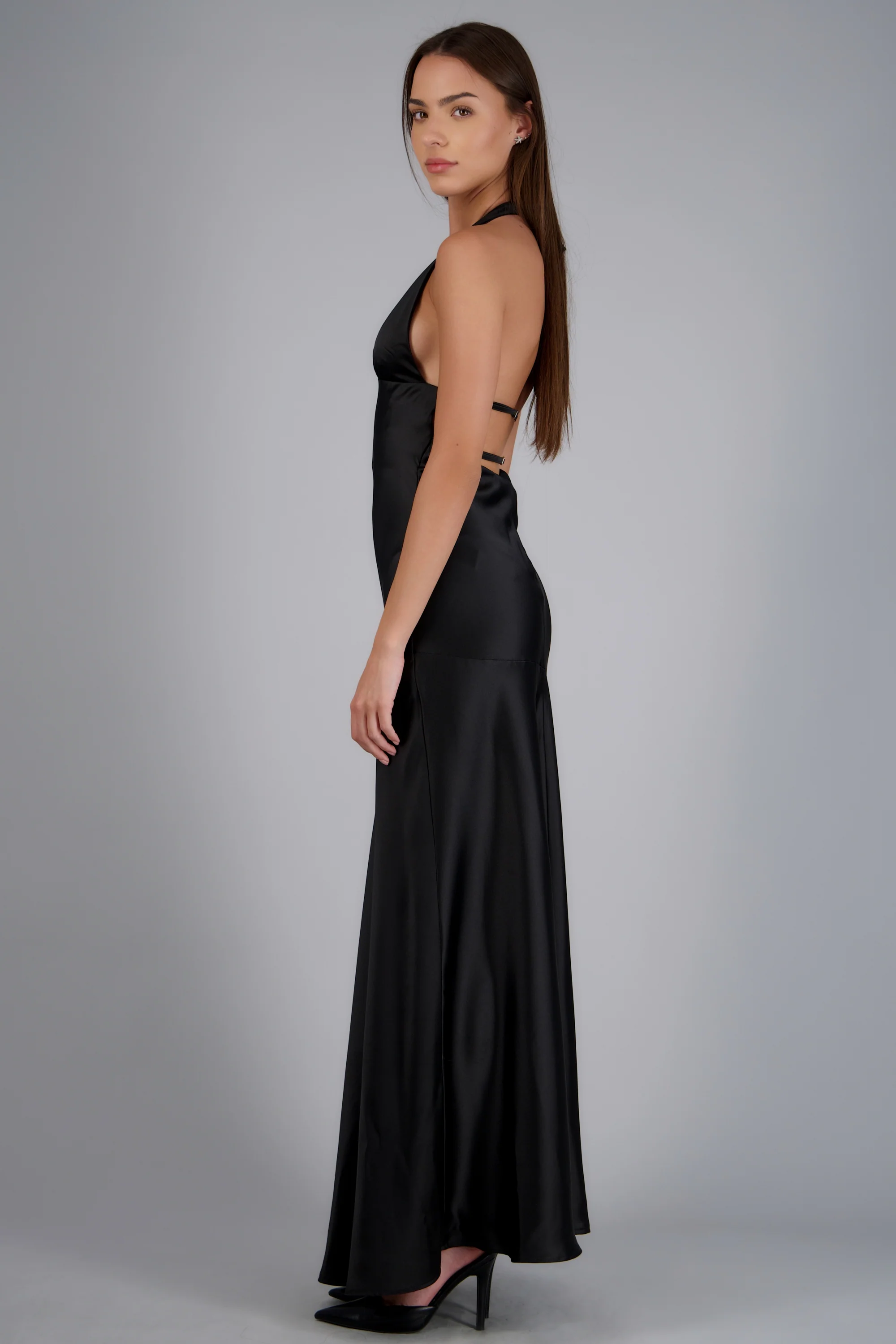 Vestido maxi satinado cortes escote V - Image 2