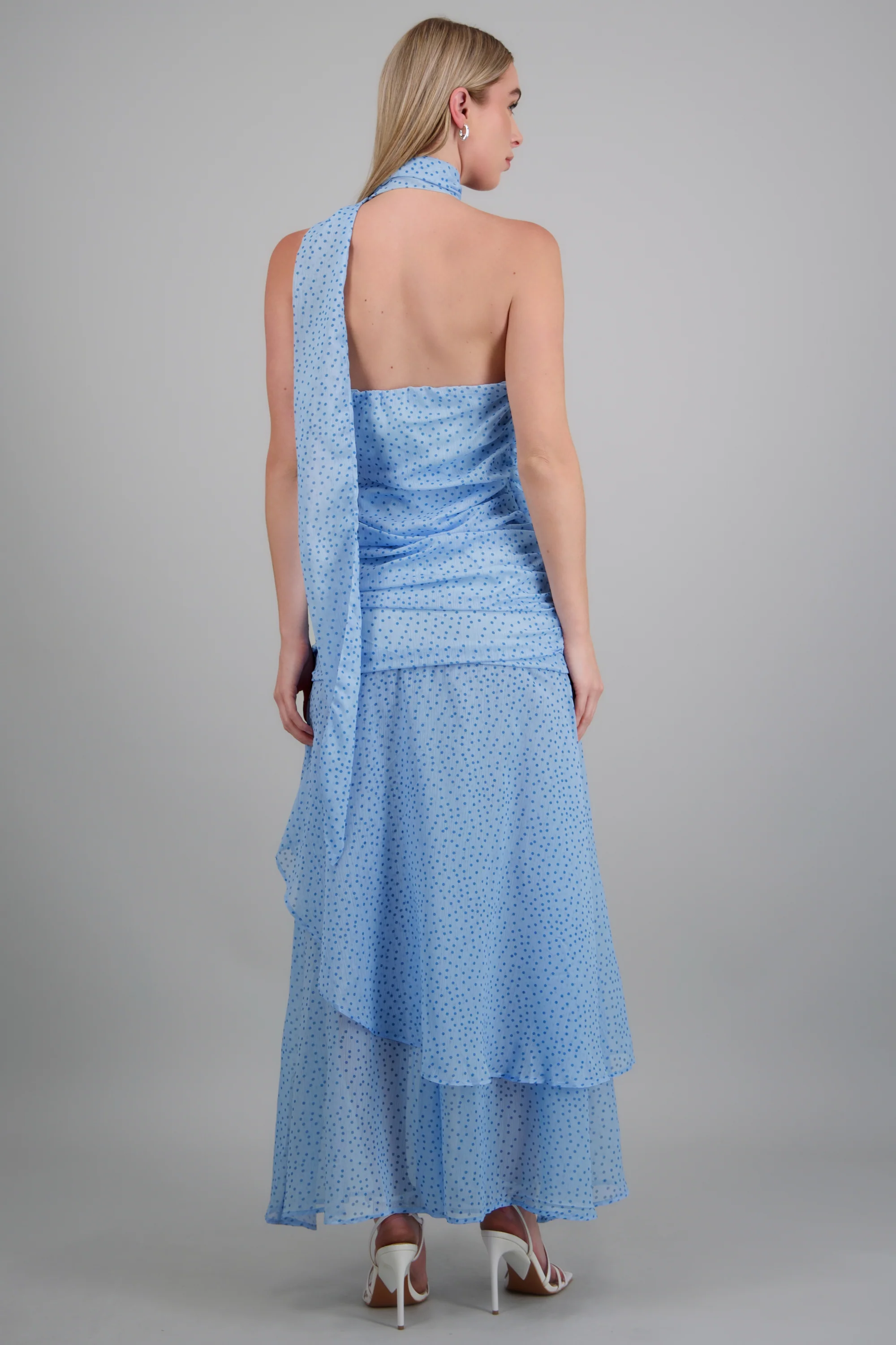 Vestido maxi strapless drapeado polka dots - Image 4