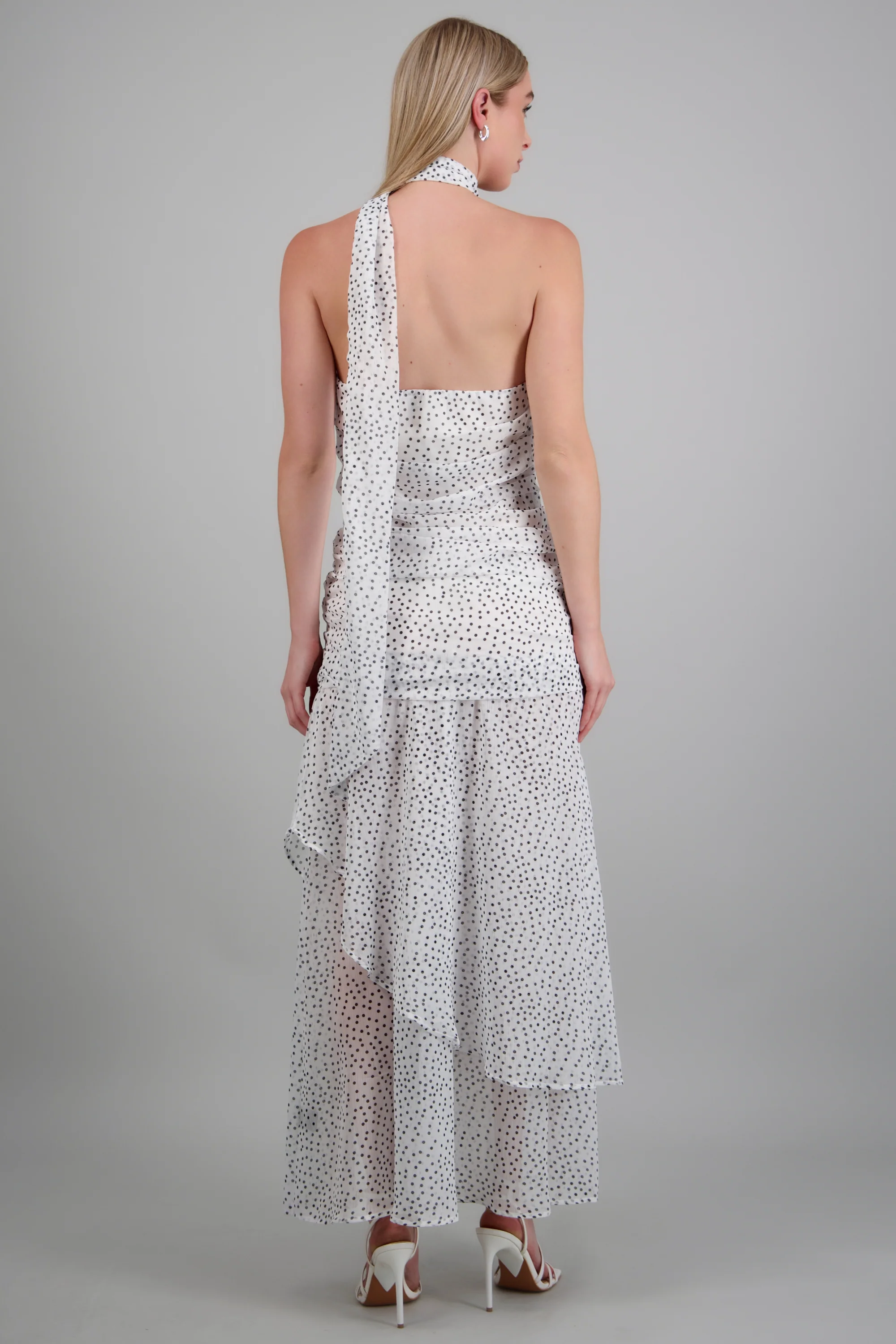 Vestido maxi strapless drapeado polka dots - Image 4