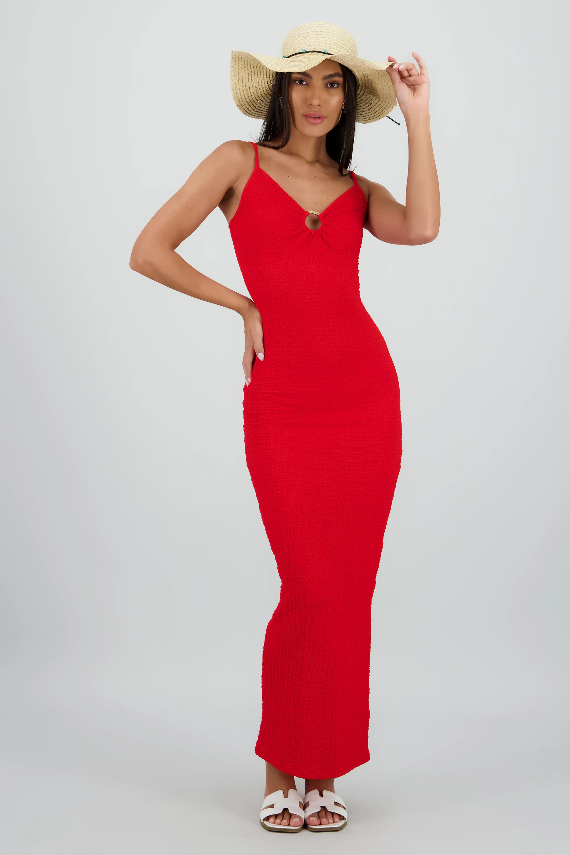 Vestido maxi texturas tirantes aro