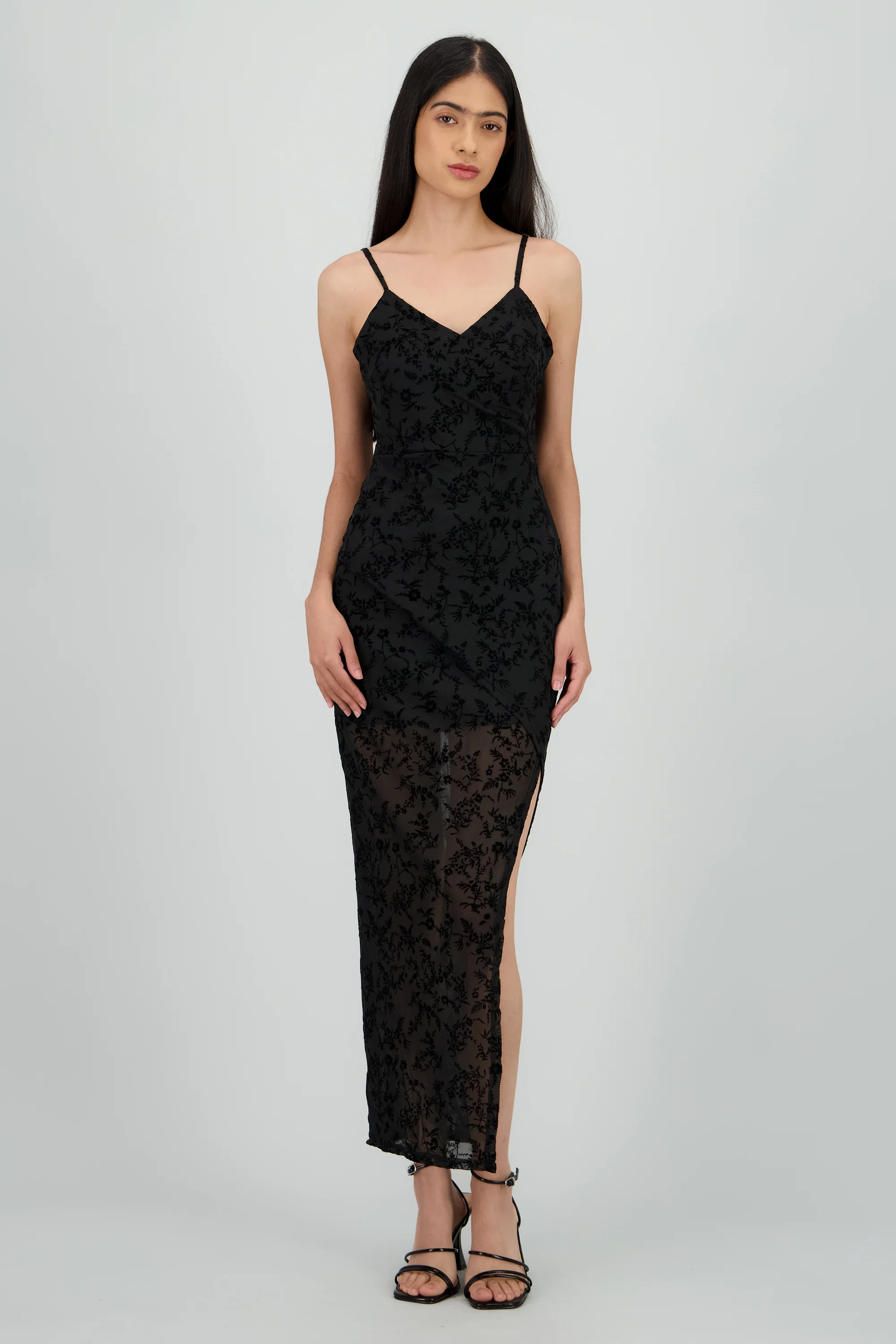 Vestido mesh flock escote en V