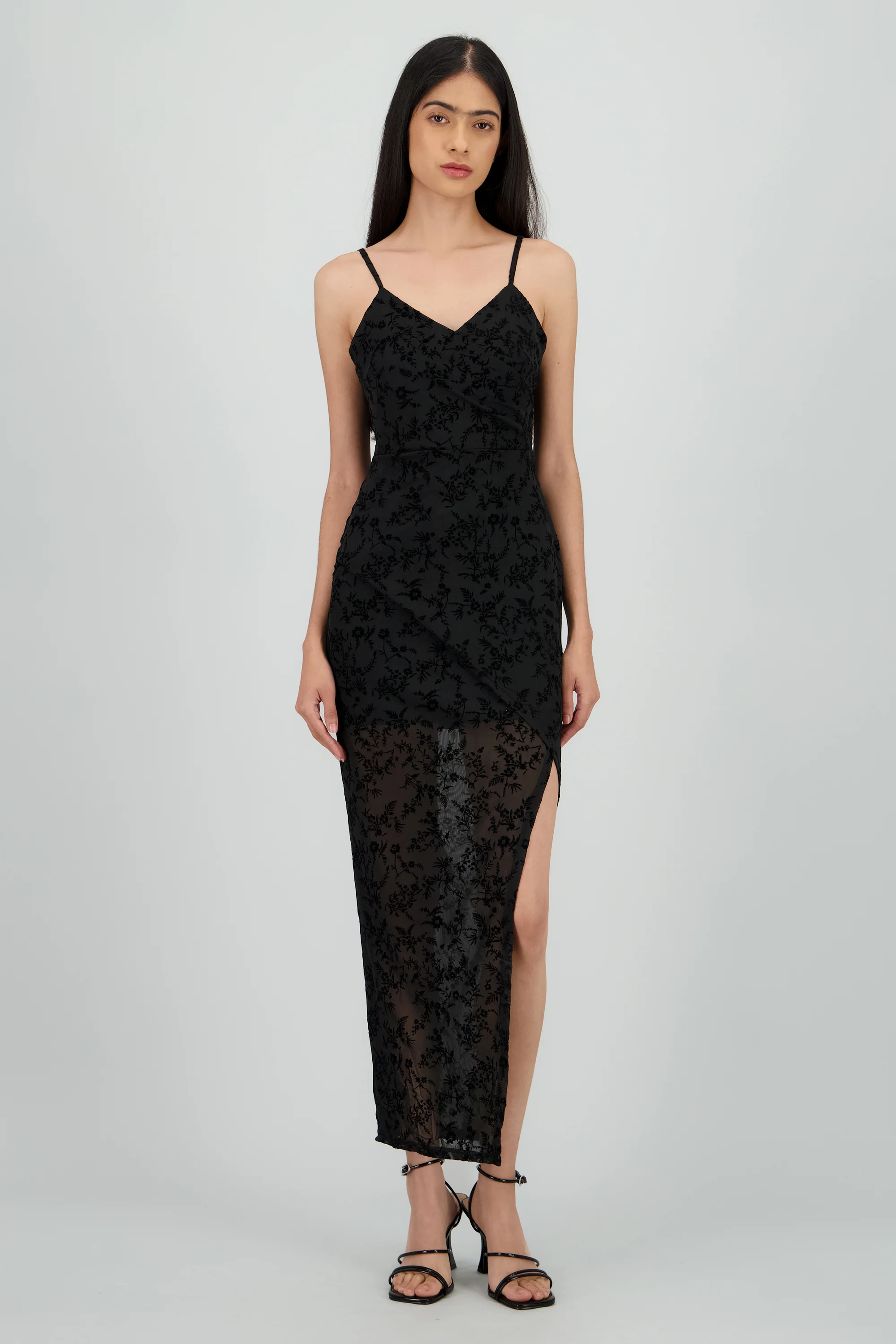 Vestido mesh flock escote en V - Image 2