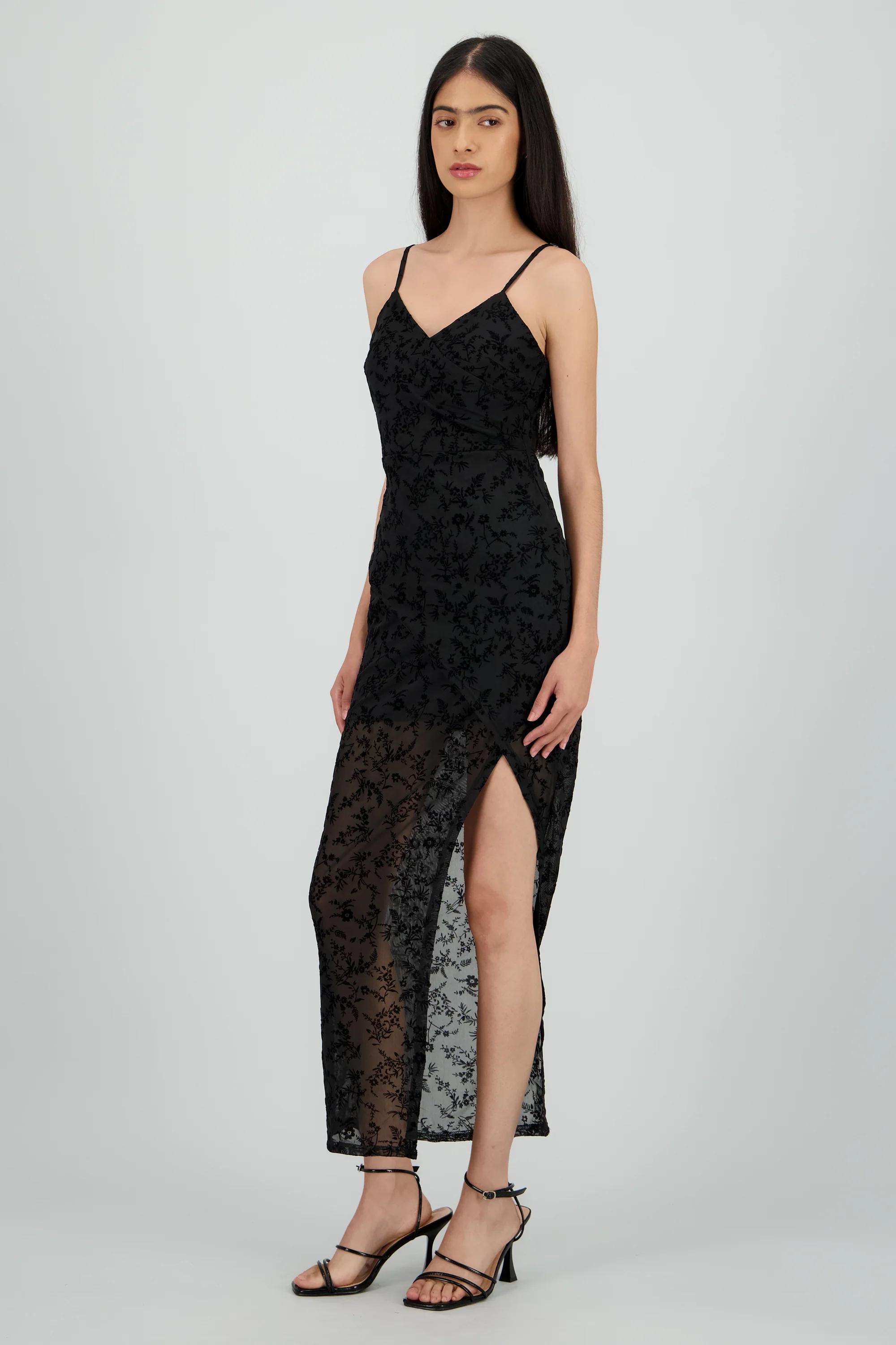 Vestido mesh flock escote en V - Image 3