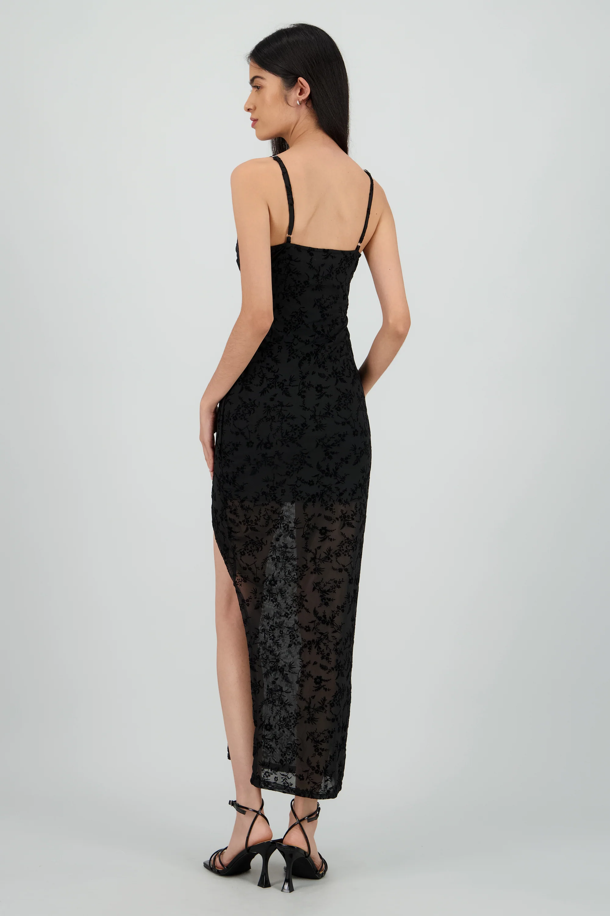 Vestido mesh flock escote en V - Image 4