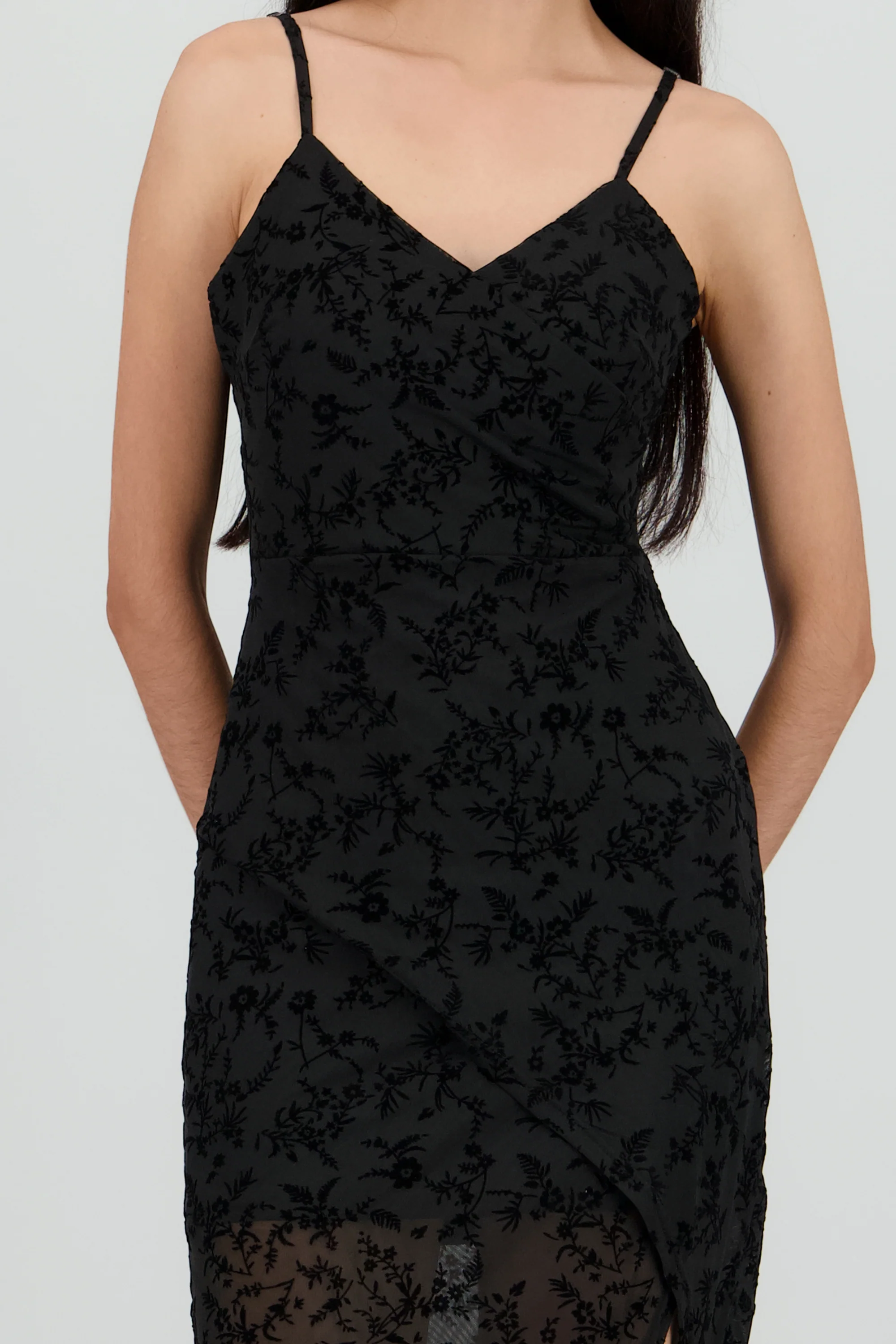 Vestido mesh flock escote en V - Image 5