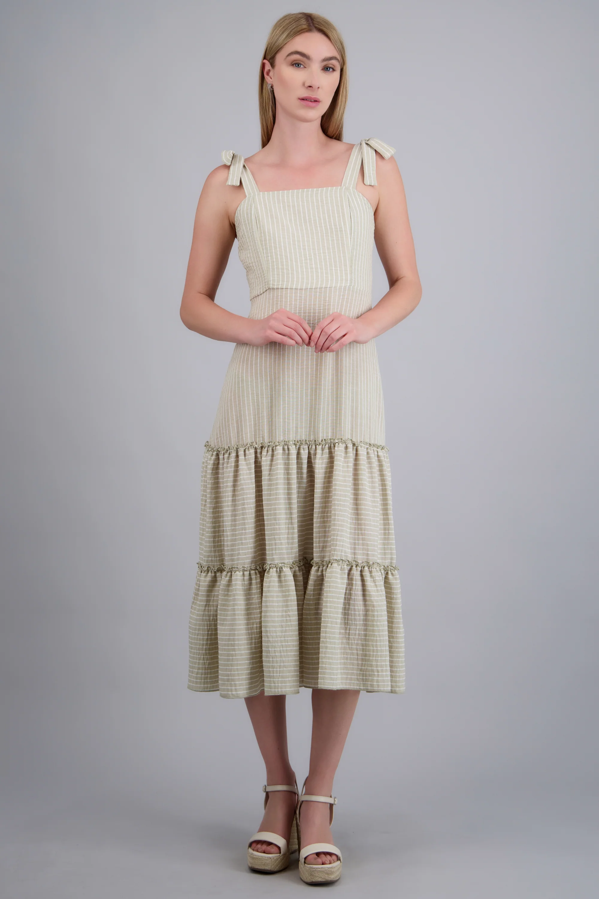 Vestido midi con tirantes detalle olanes - Image 3