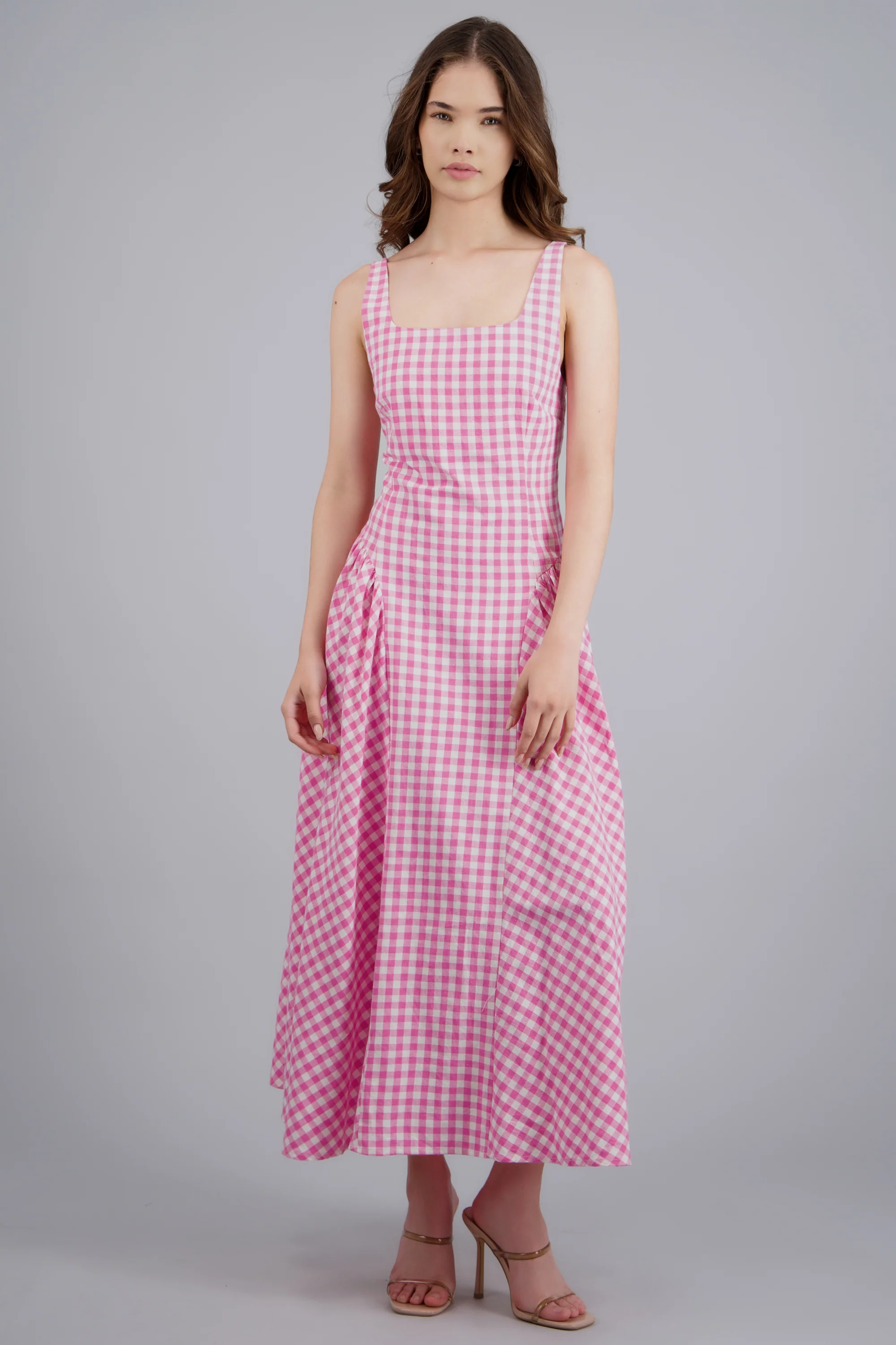 Vestido midi con tirantes gingham - Image 3