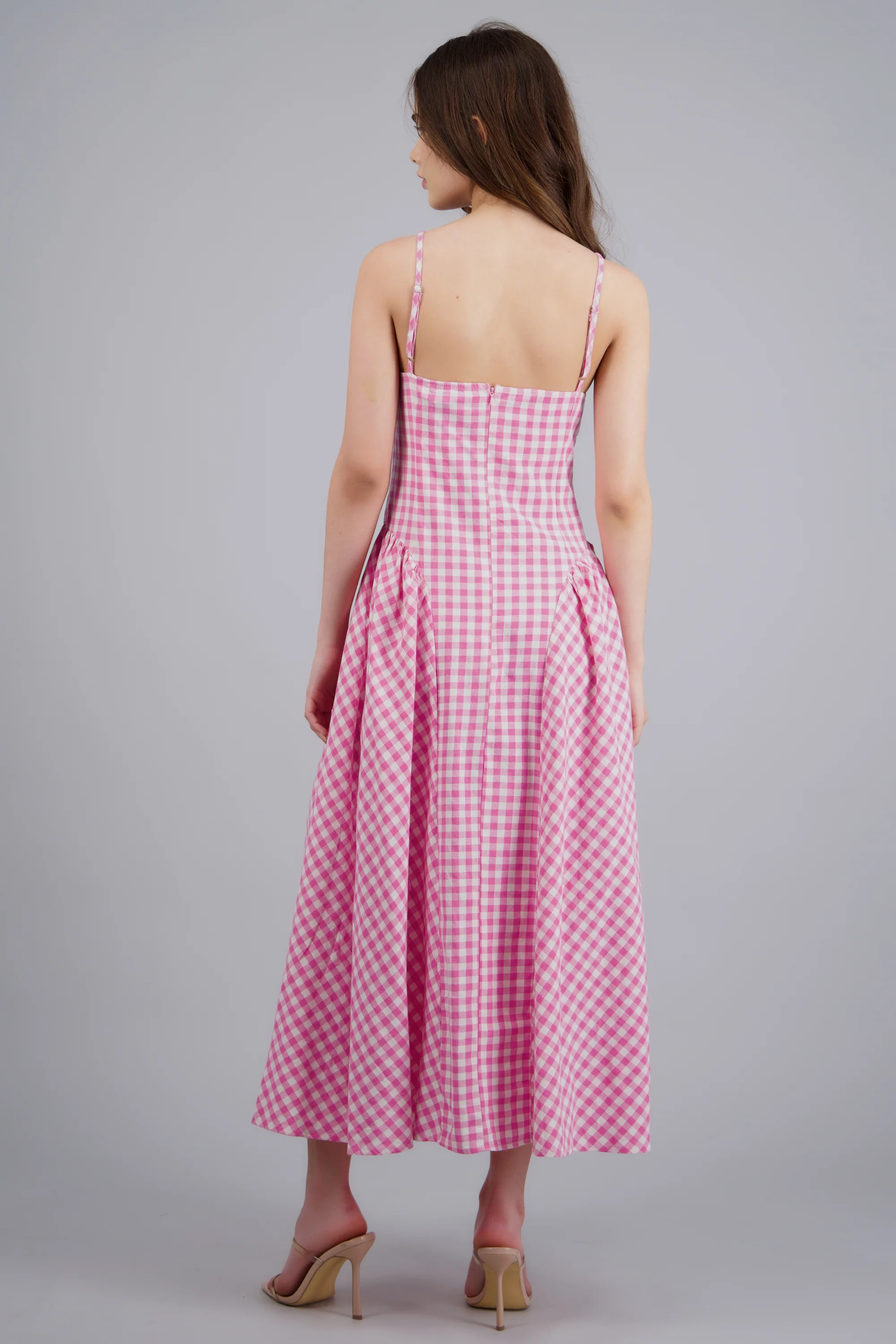 Vestido midi con tirantes gingham - Image 4