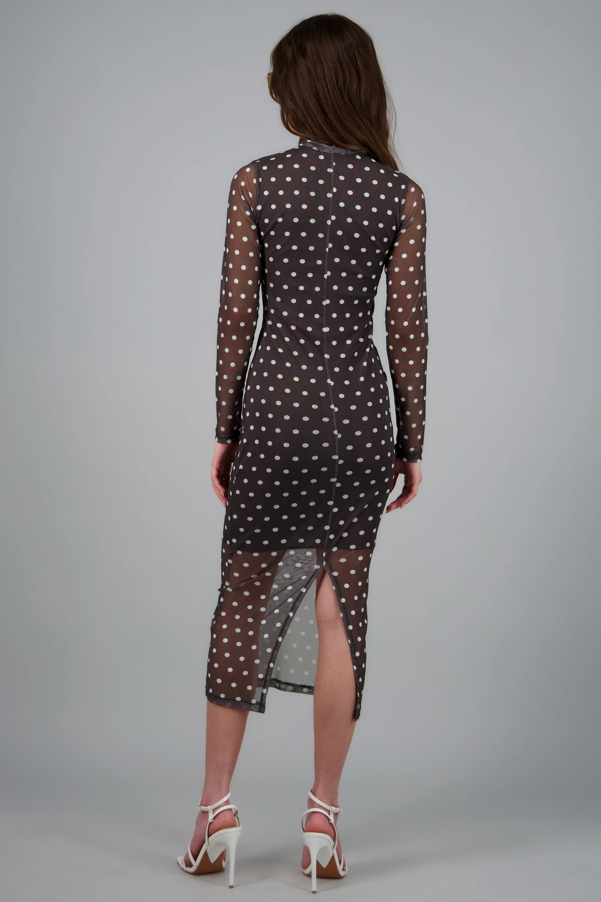 Vestido midi de mesh manga larga polka dots - Image 4