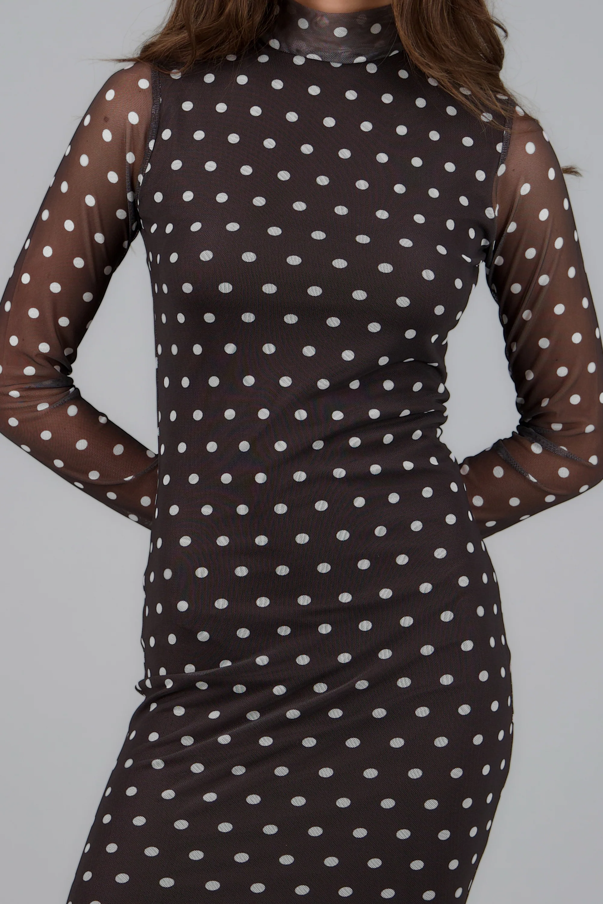 Vestido midi de mesh manga larga polka dots - Image 5
