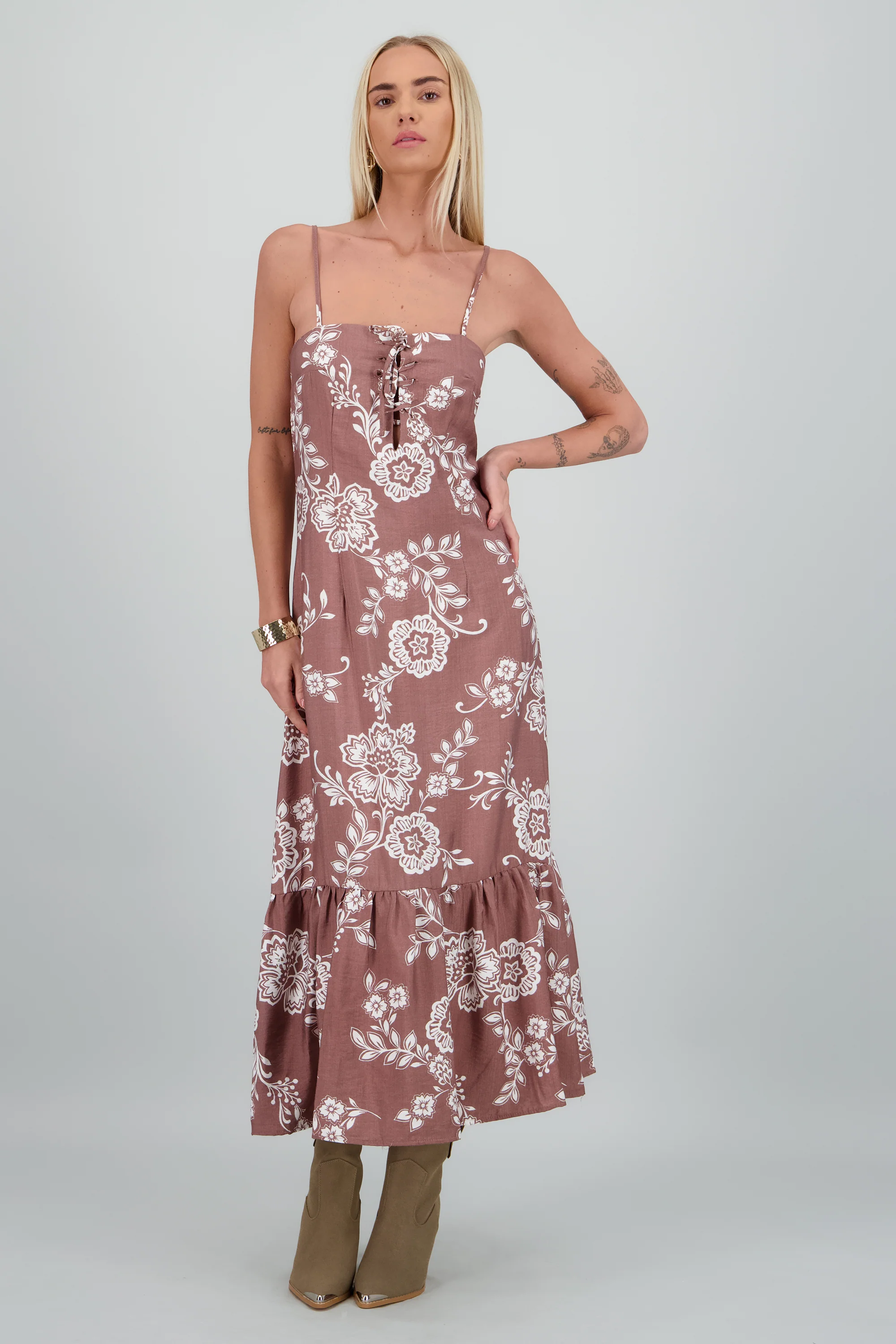 Vestido midi de tirantes estampado flores