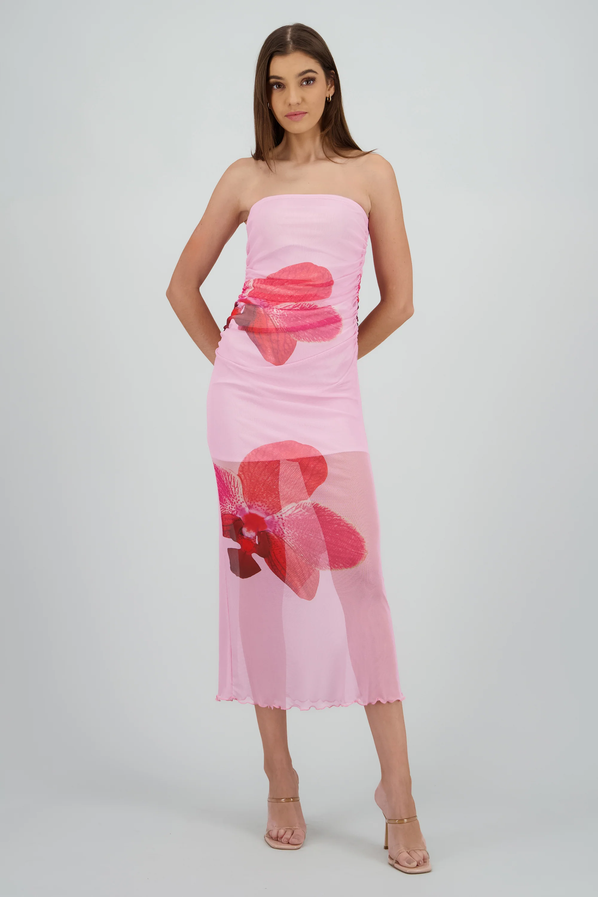 Vestido midi drapeado con estampado de flor - Image 2