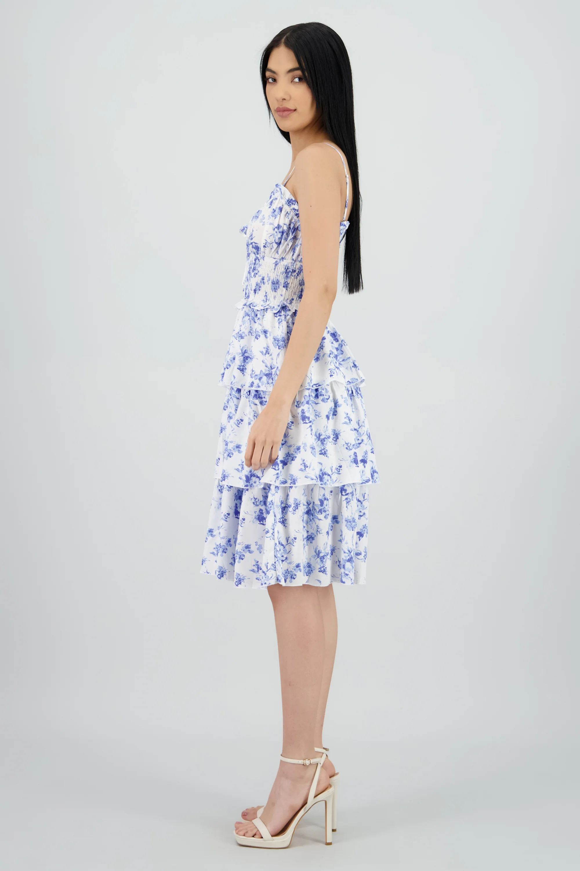 Vestido midi flores detalle capas olanes - Image 3