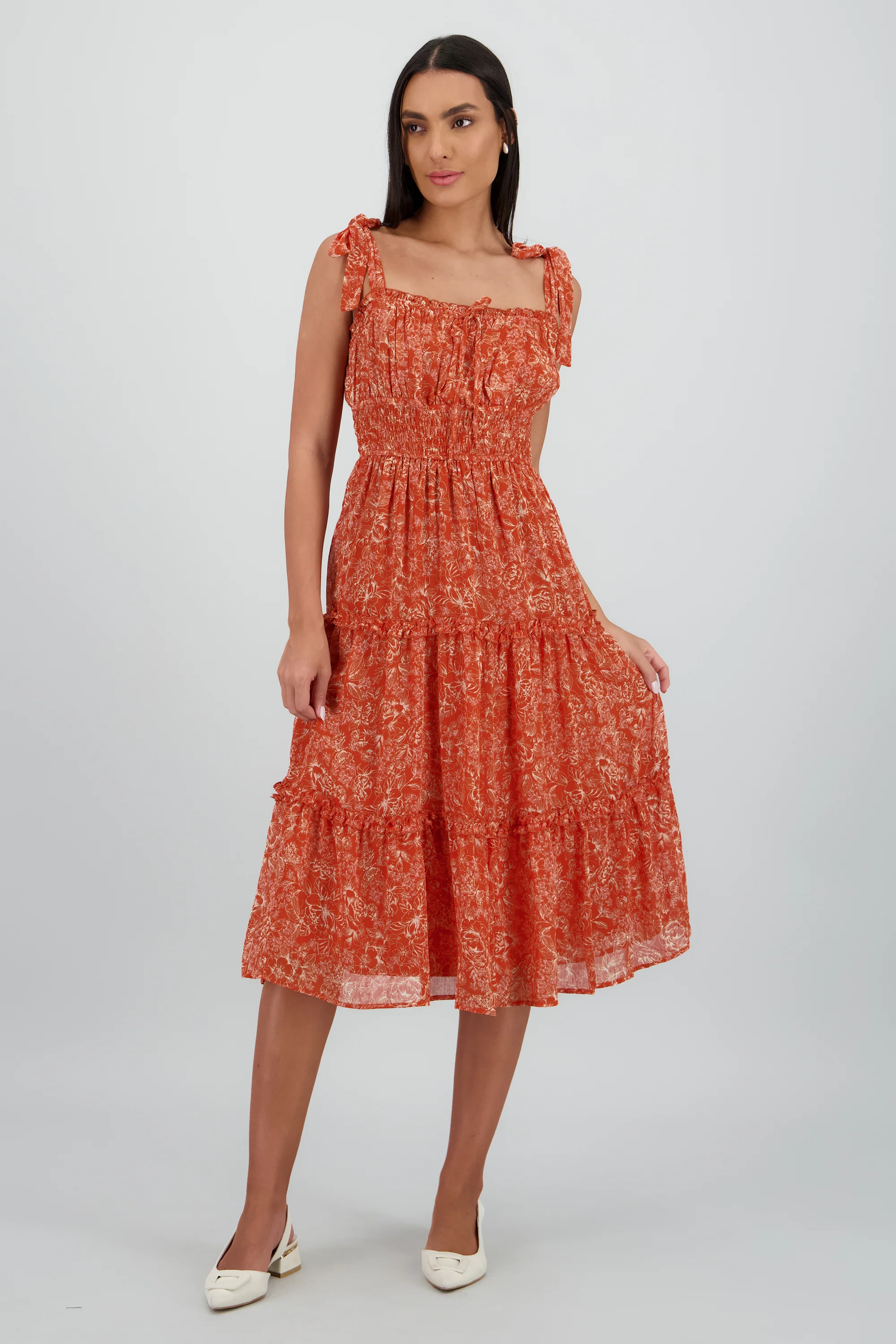 Vestido midi flores tropicales