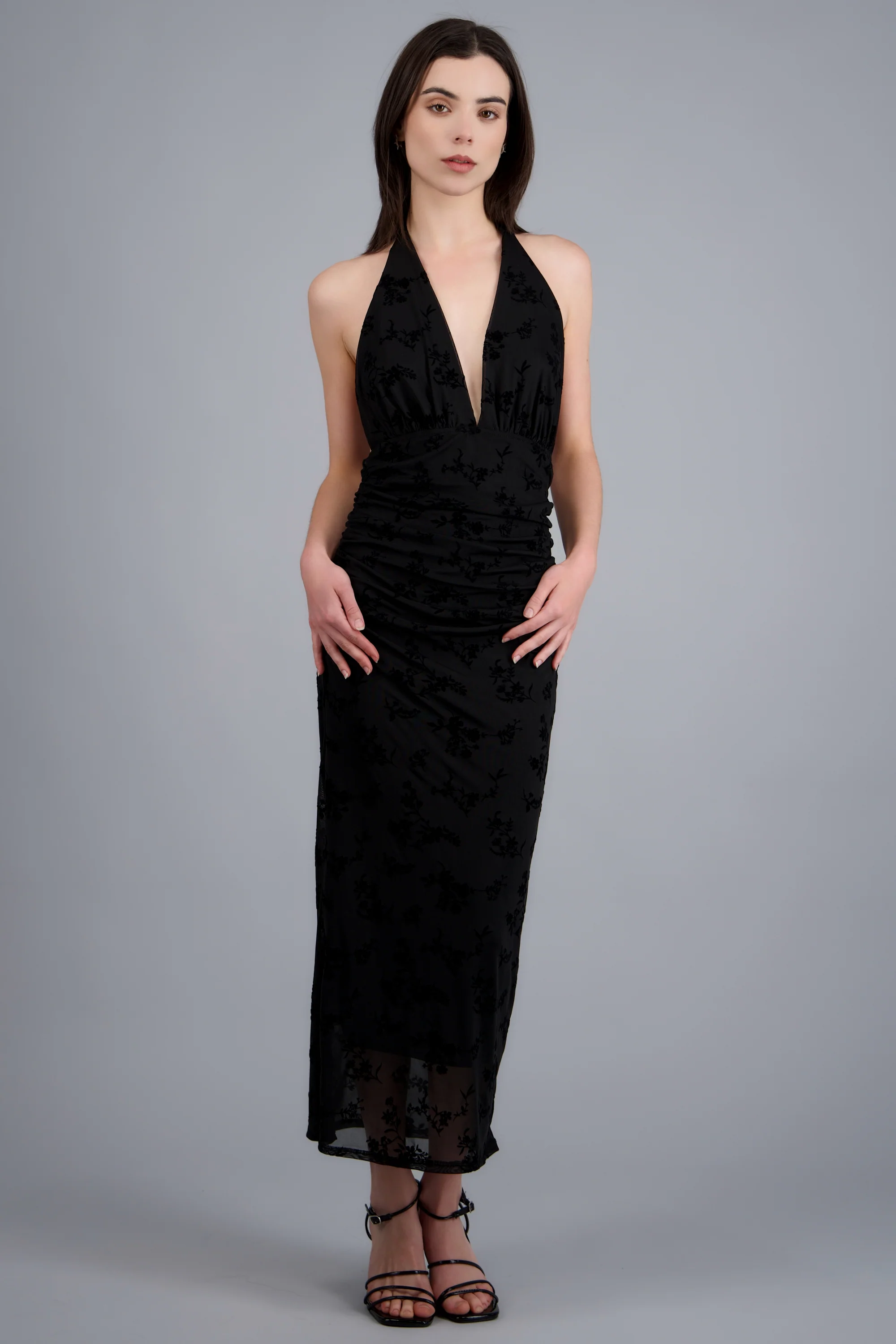 VESTIDO MIDI MESH FLOCK FLORES