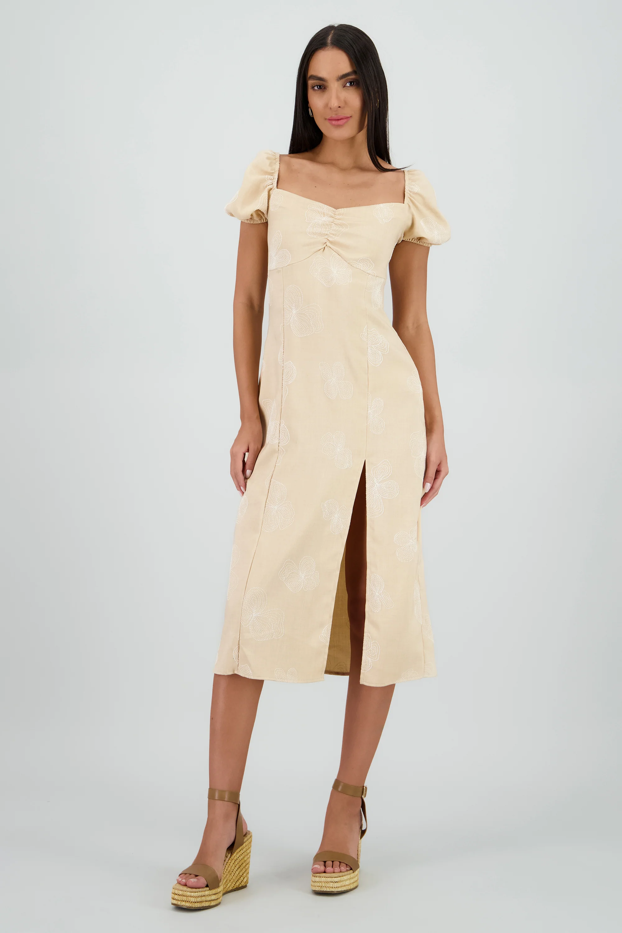 Vestido midi manga abullonada frunces - Image 2