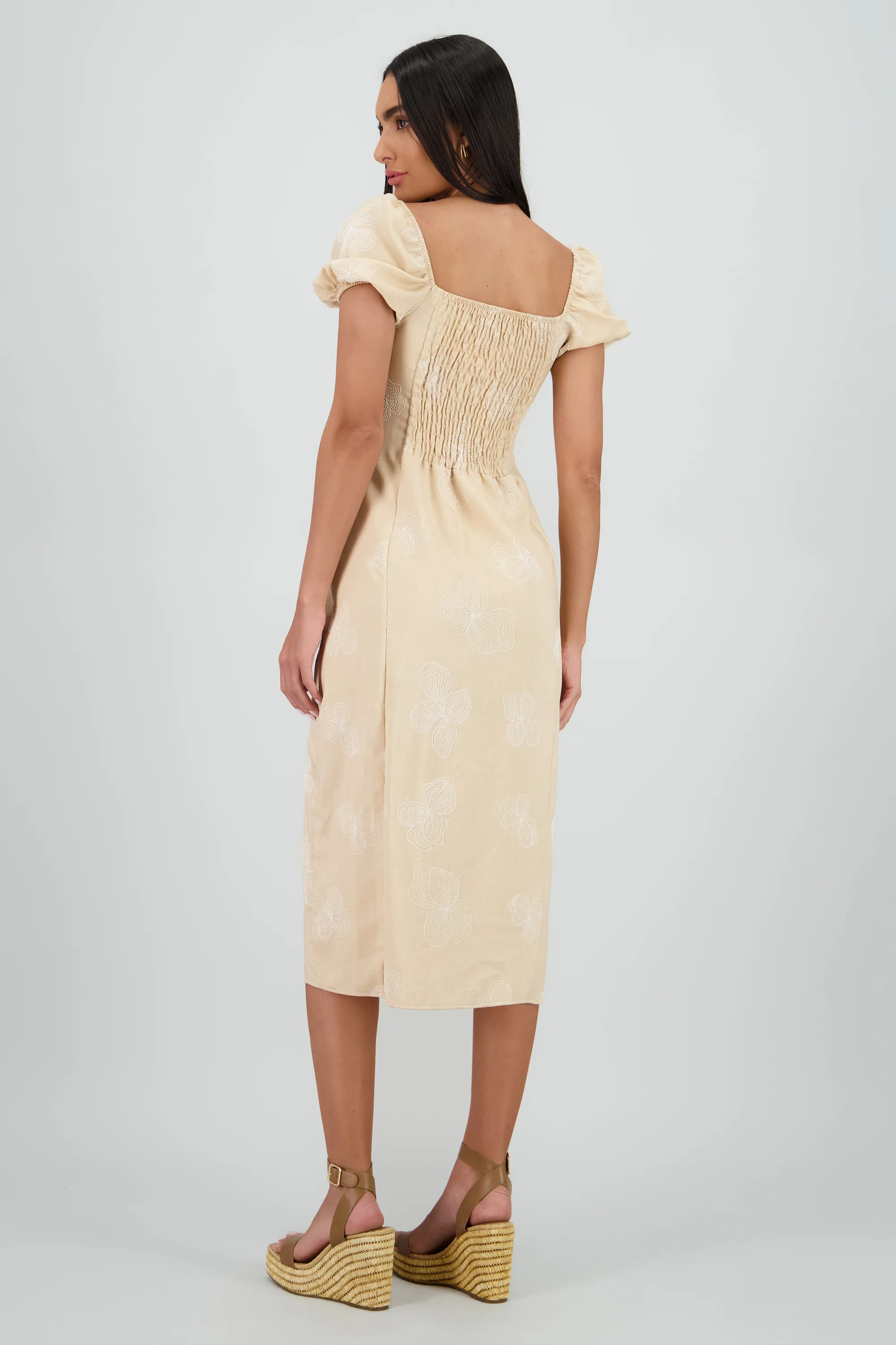 Vestido midi manga abullonada frunces - Image 4