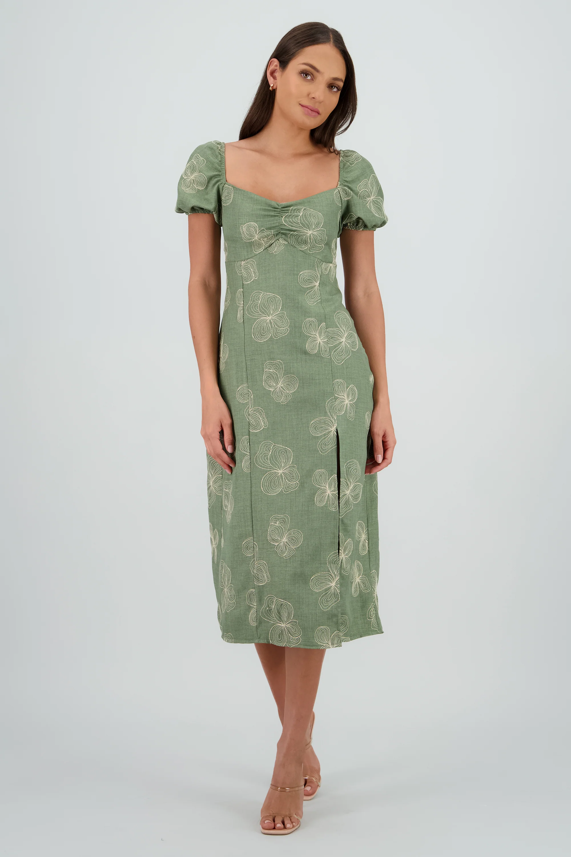 Vestido midi manga abullonada frunces - Image 2