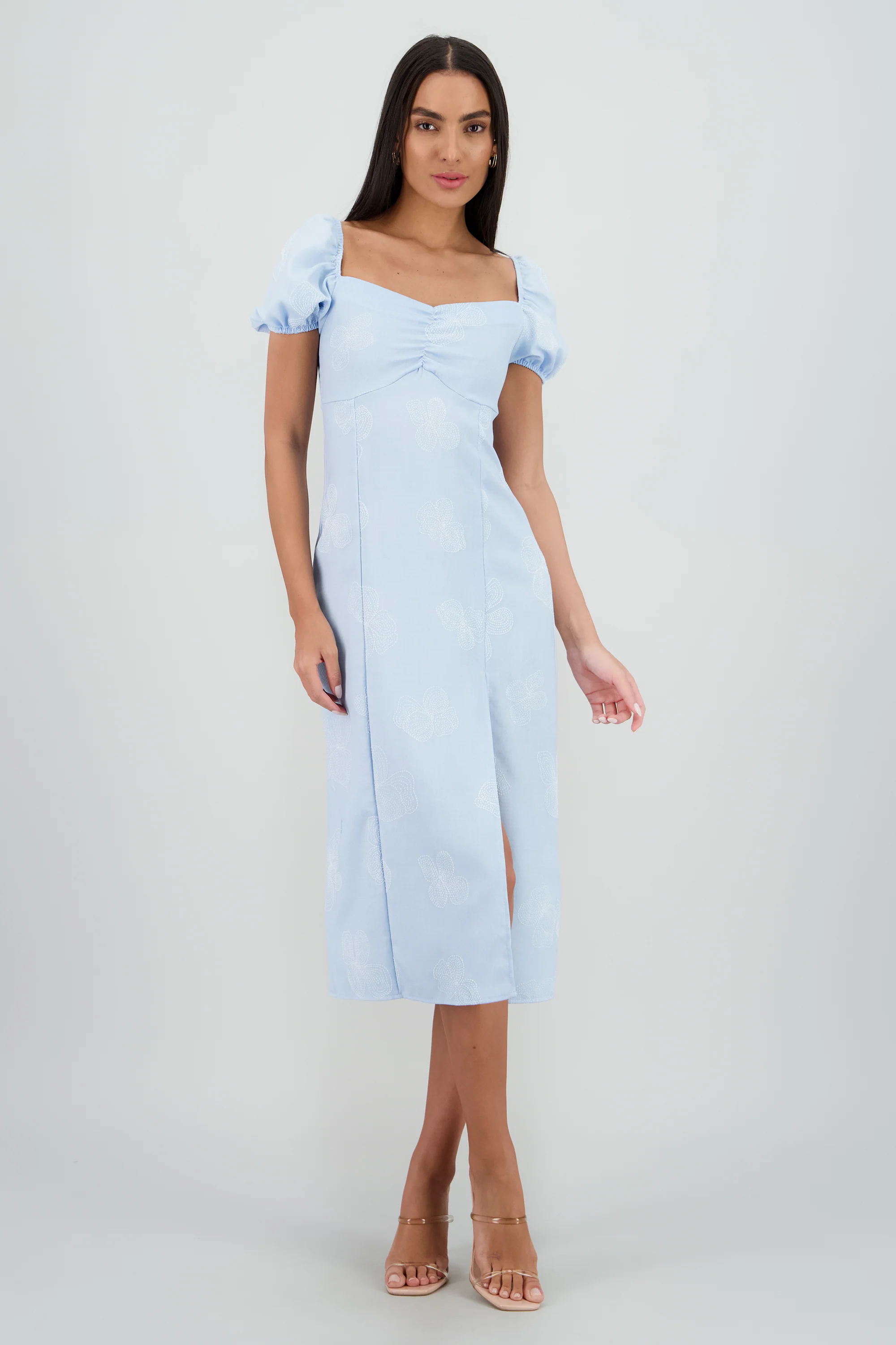 Vestido midi manga abullonada frunces - Image 2