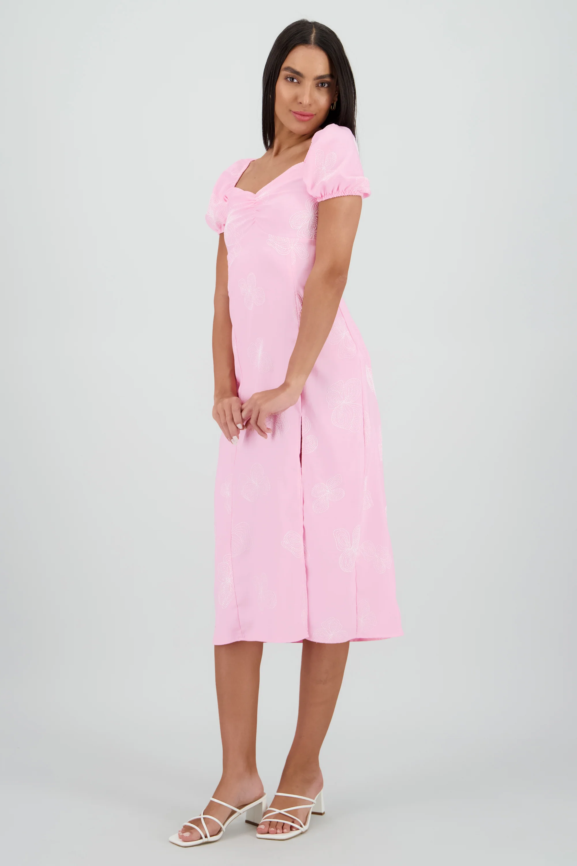 Vestido midi manga abullonada frunces - Image 2