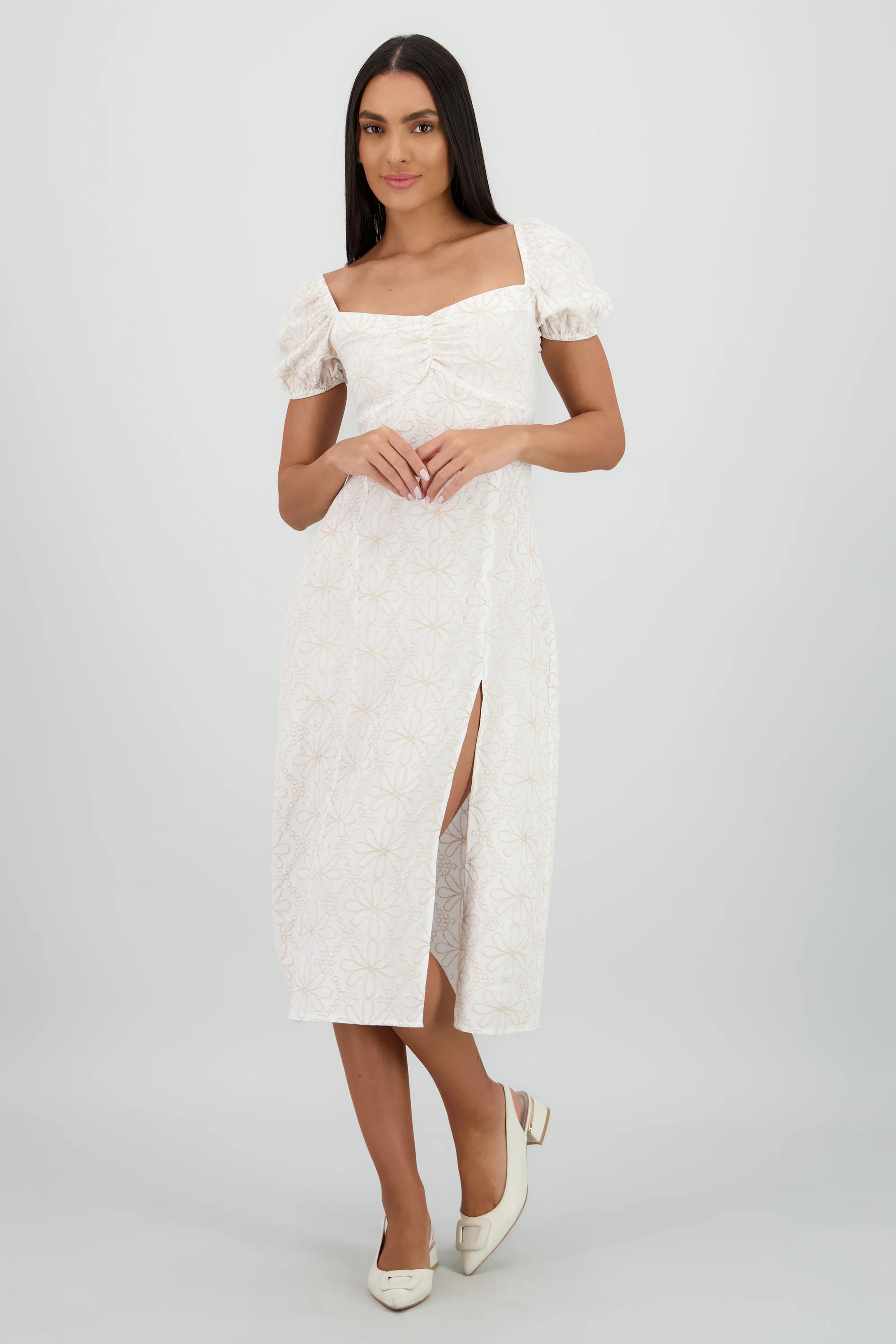 Vestido midi manga abullonada frunces - Image 2