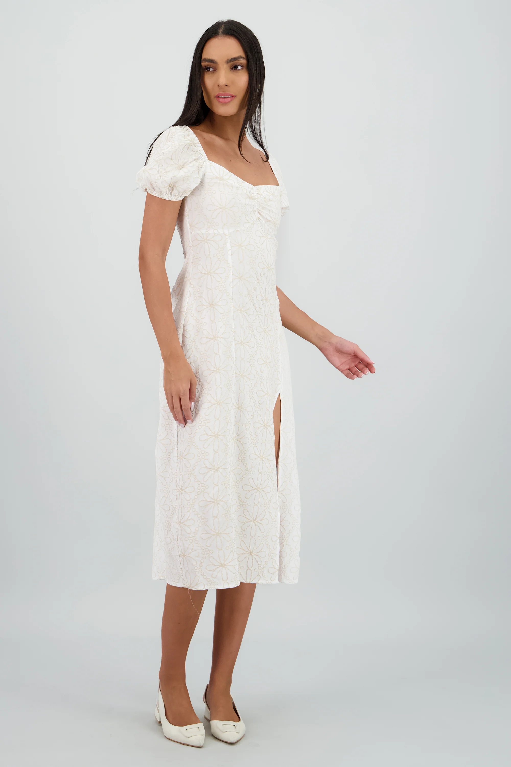 Vestido midi manga abullonada frunces - Image 3