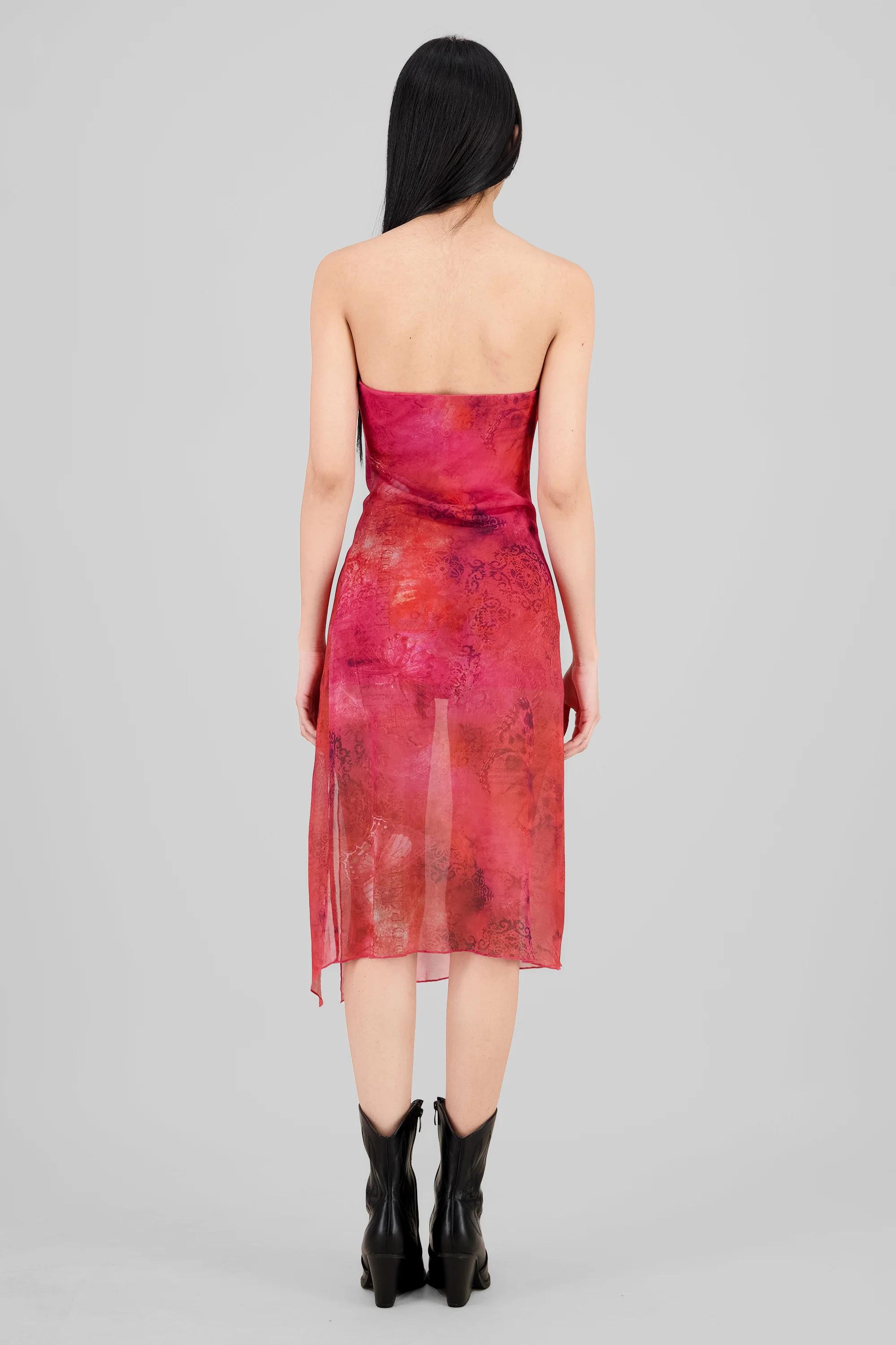 Vestido midi mesh strapless estampado - Image 3