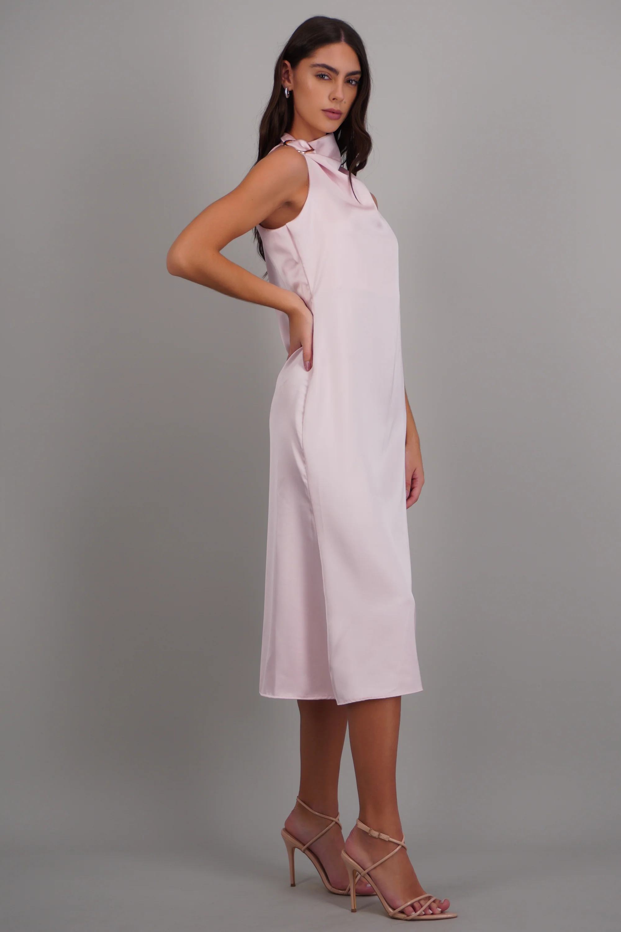 Vestido midi satinado hebilla irregular - Image 2