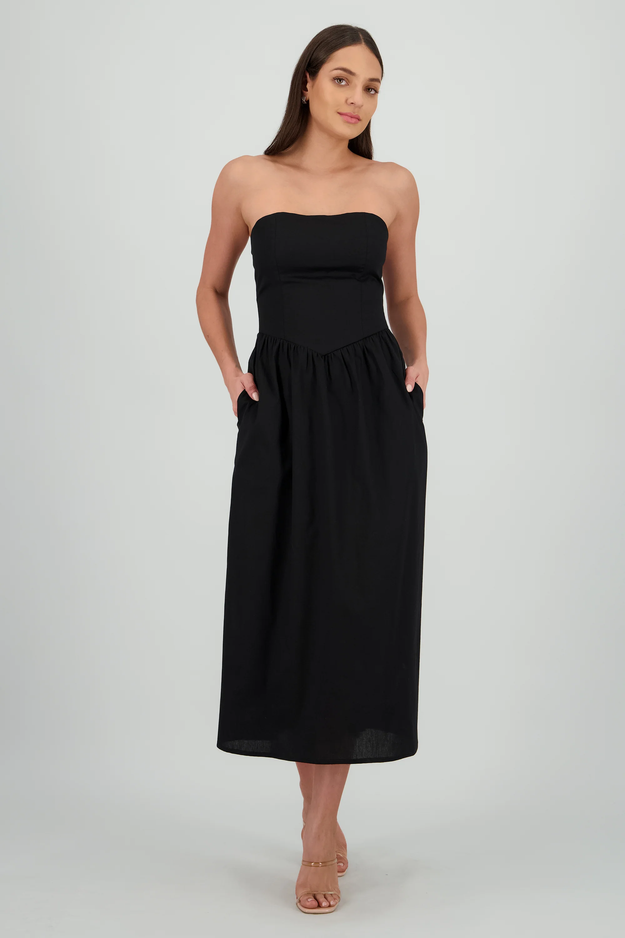 Vestido midi strapless liso - Image 2