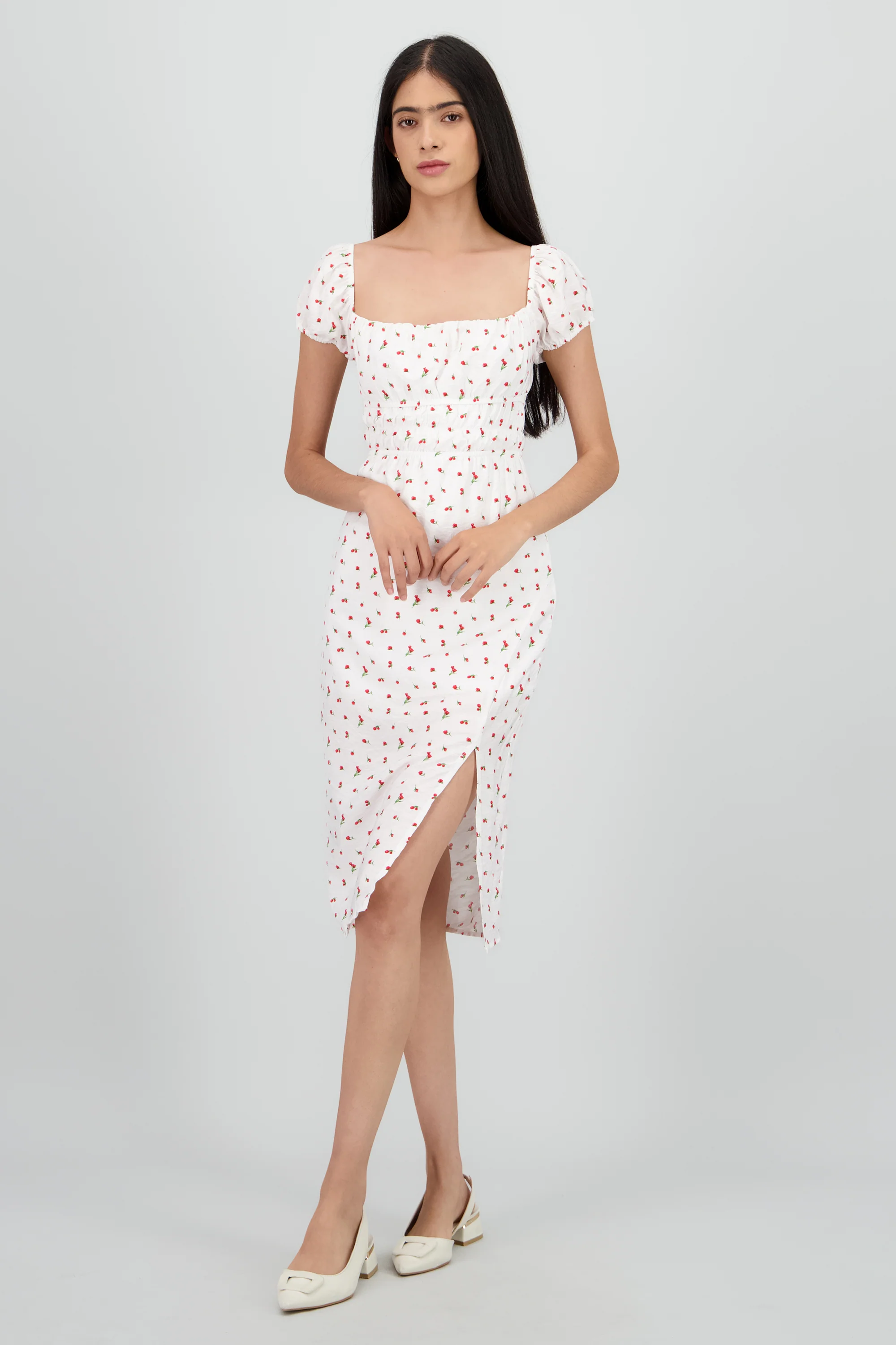 Vestido midi textura flores - Image 2