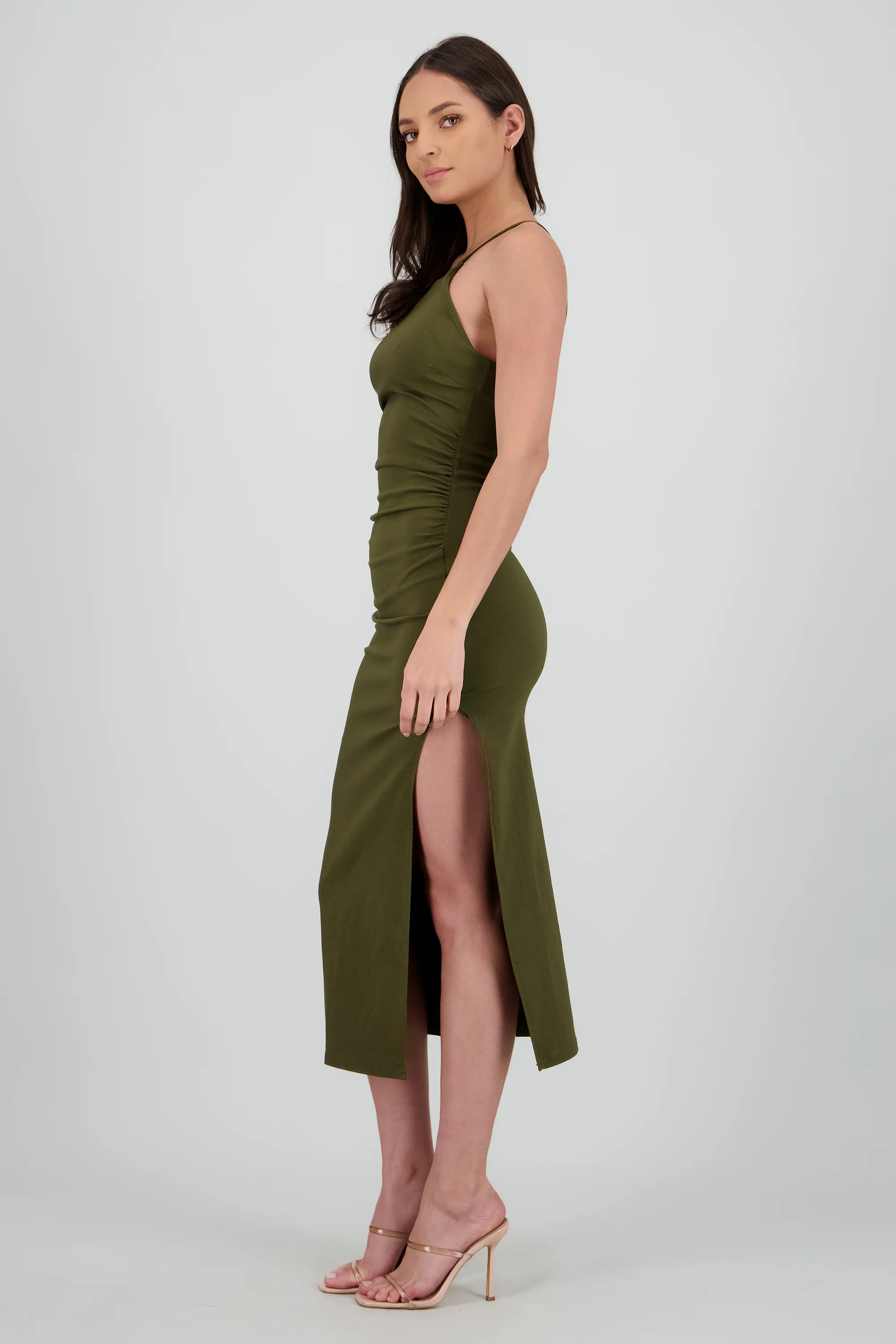 Vestido midi tirantes detalle drapeado - Image 3
