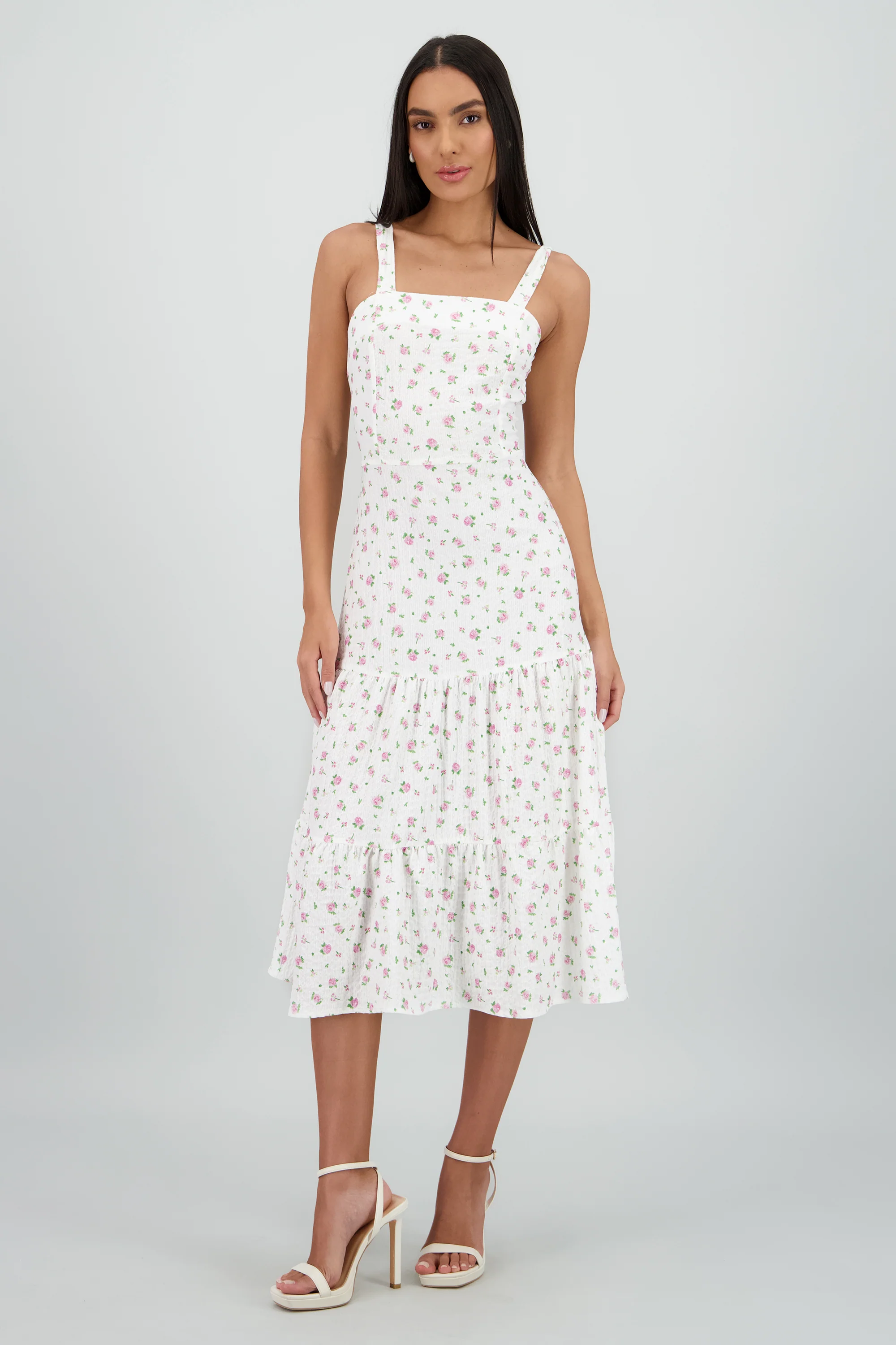 Vestido midi tirantes estampado flores