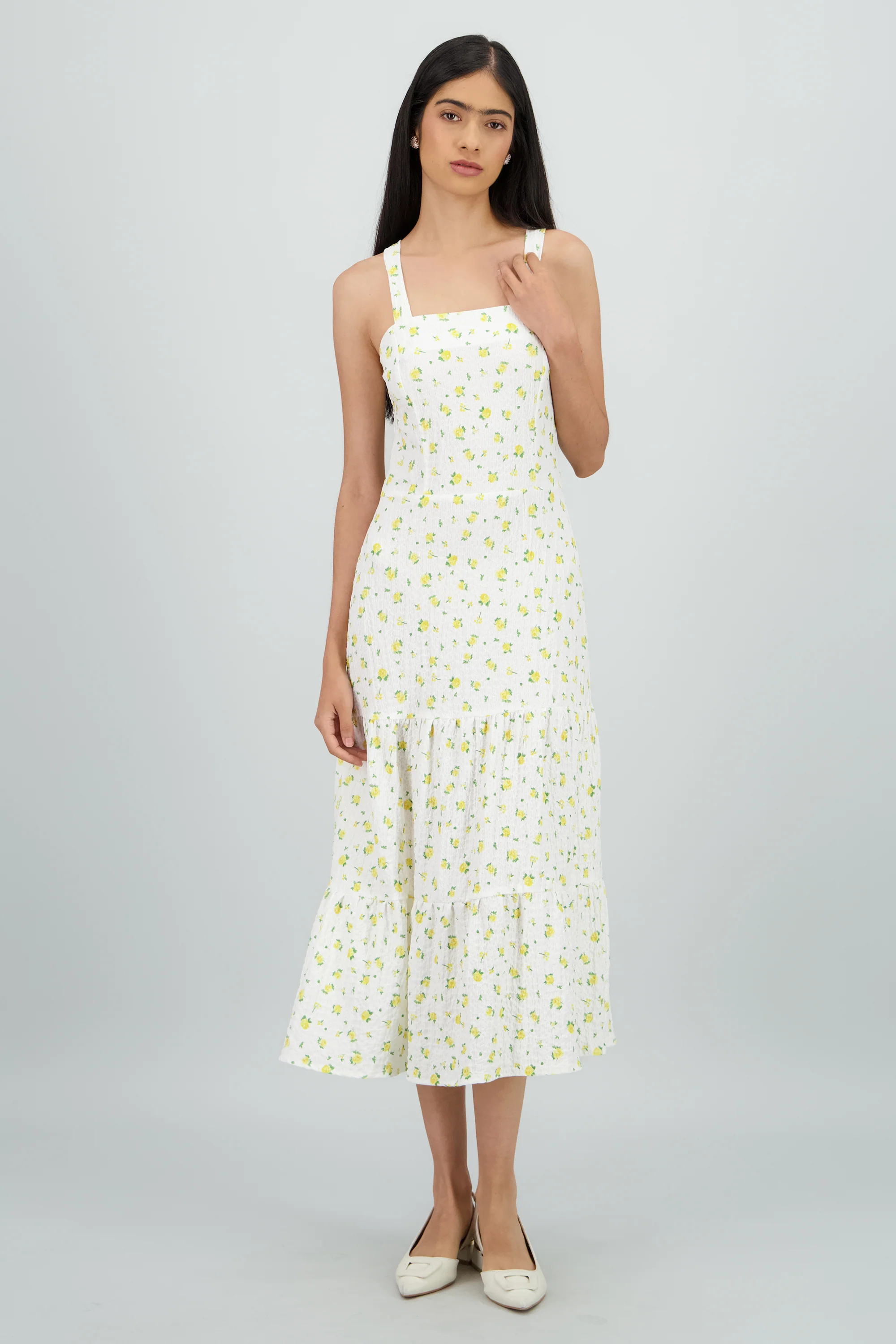 Vestido midi tirantes estampado flores