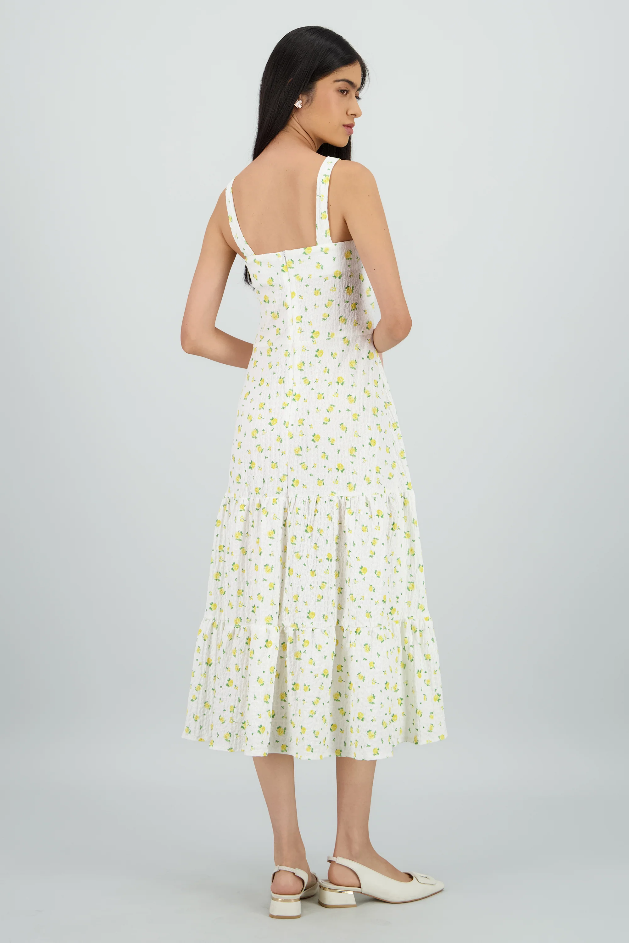 Vestido midi tirantes estampado flores - Image 4