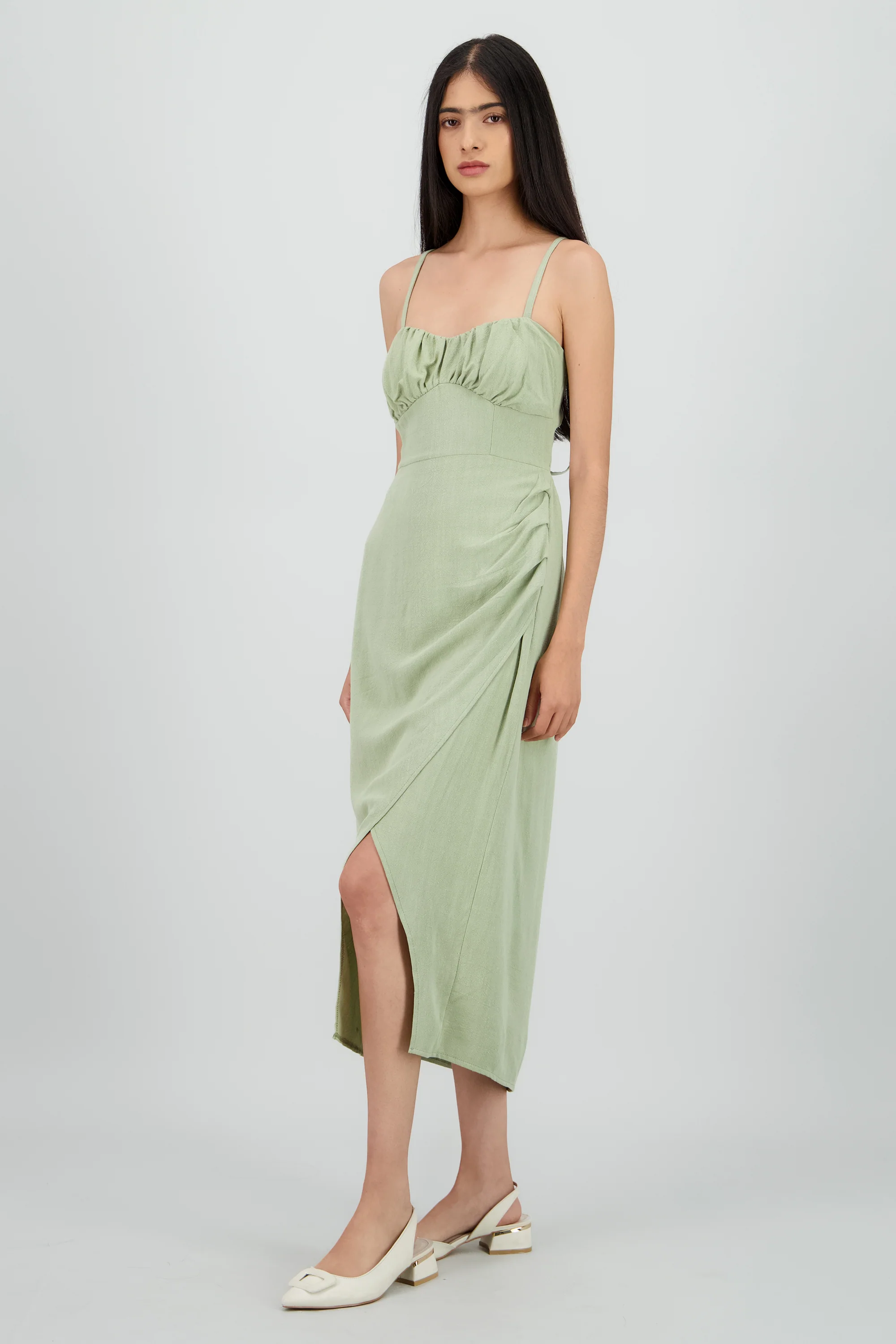 Vestido midi tirantes liso con abertura - Image 3