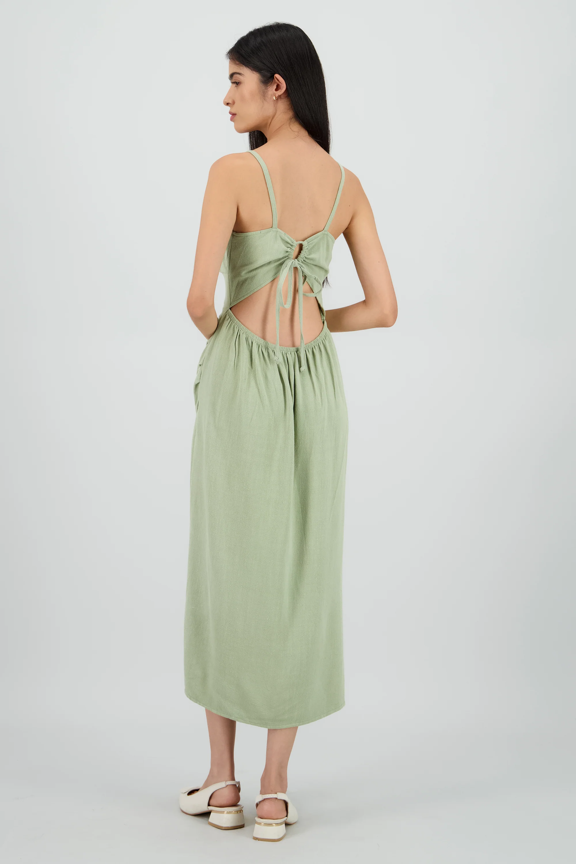 Vestido midi tirantes liso con abertura - Image 4