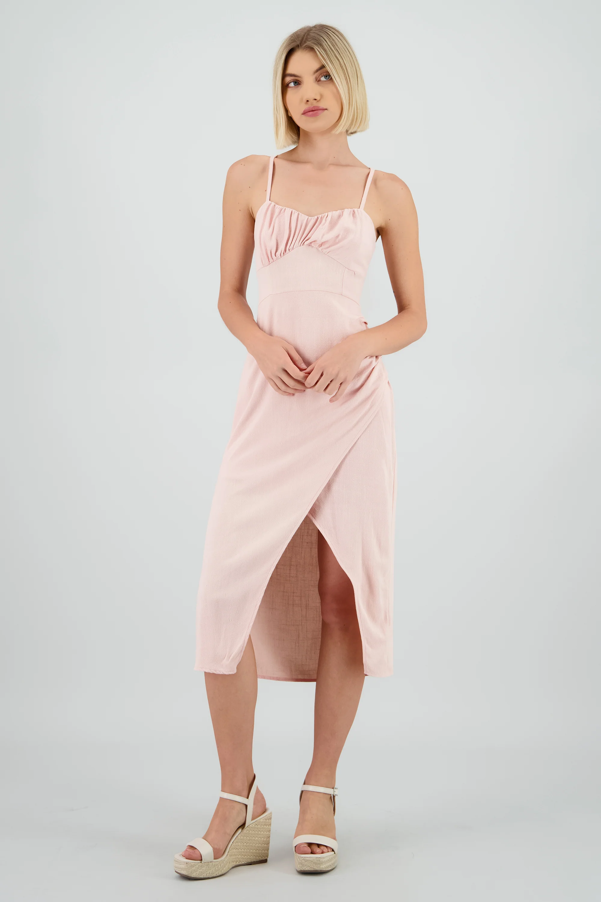 Vestido midi tirantes liso con abertura - Image 2