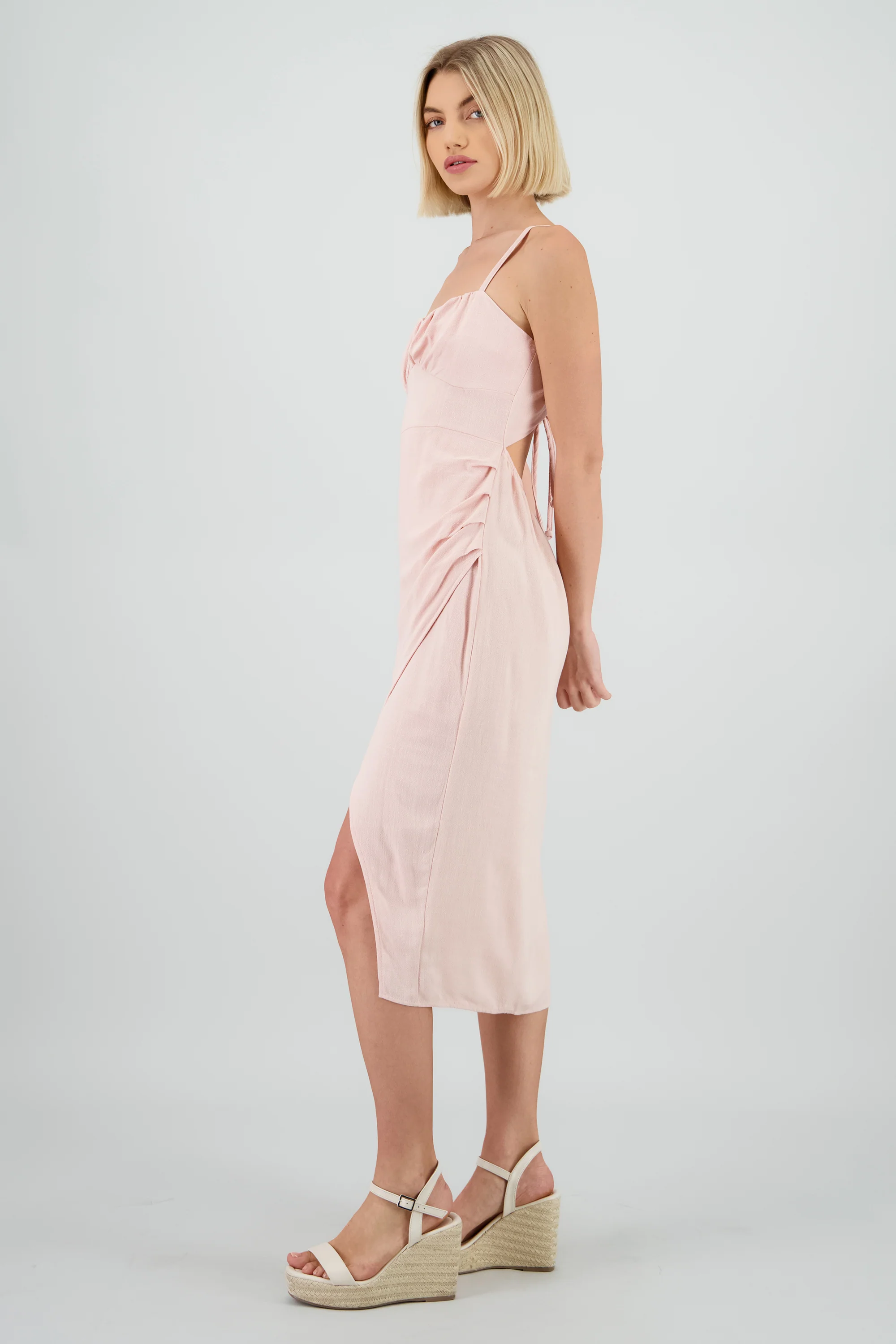 Vestido midi tirantes liso con abertura - Image 3
