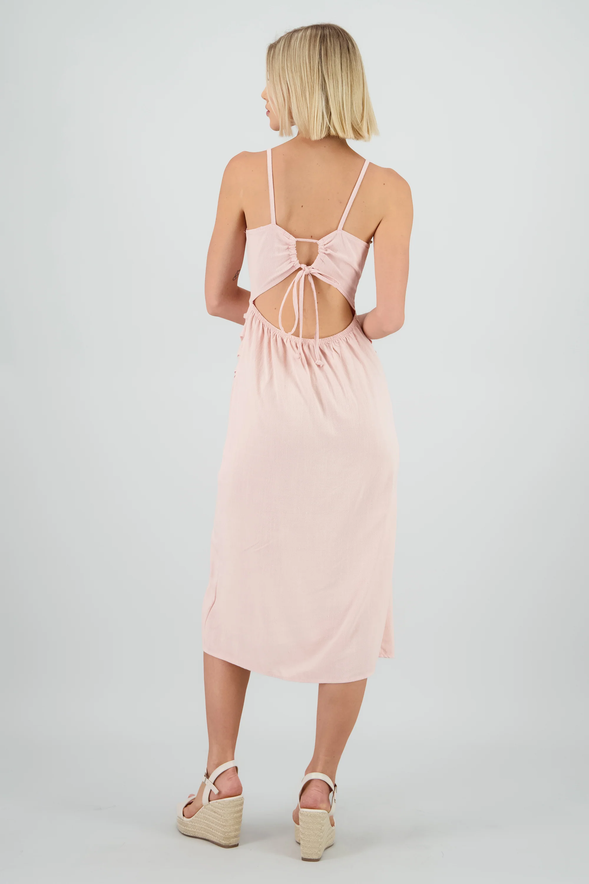 Vestido midi tirantes liso con abertura - Image 4
