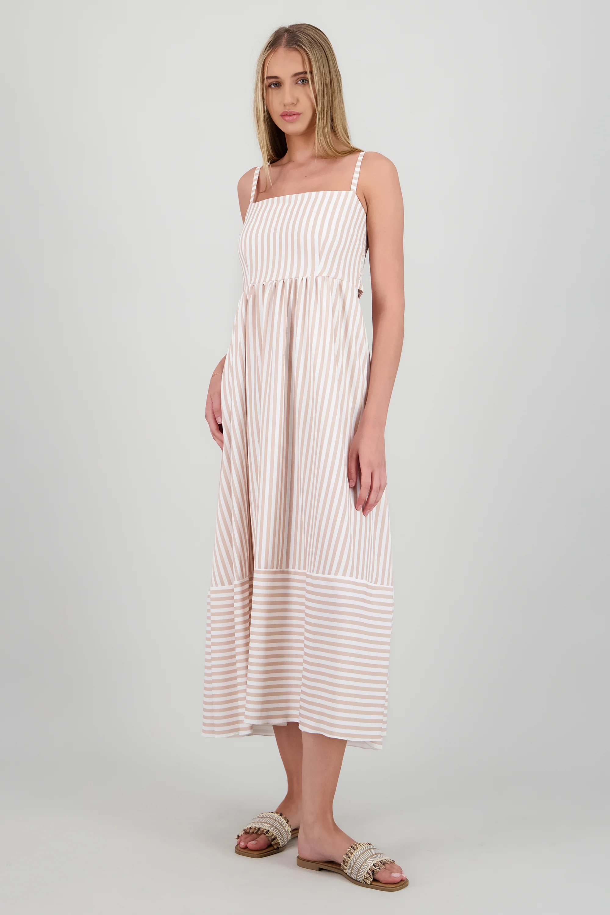 Vestido midi tirantes rayas