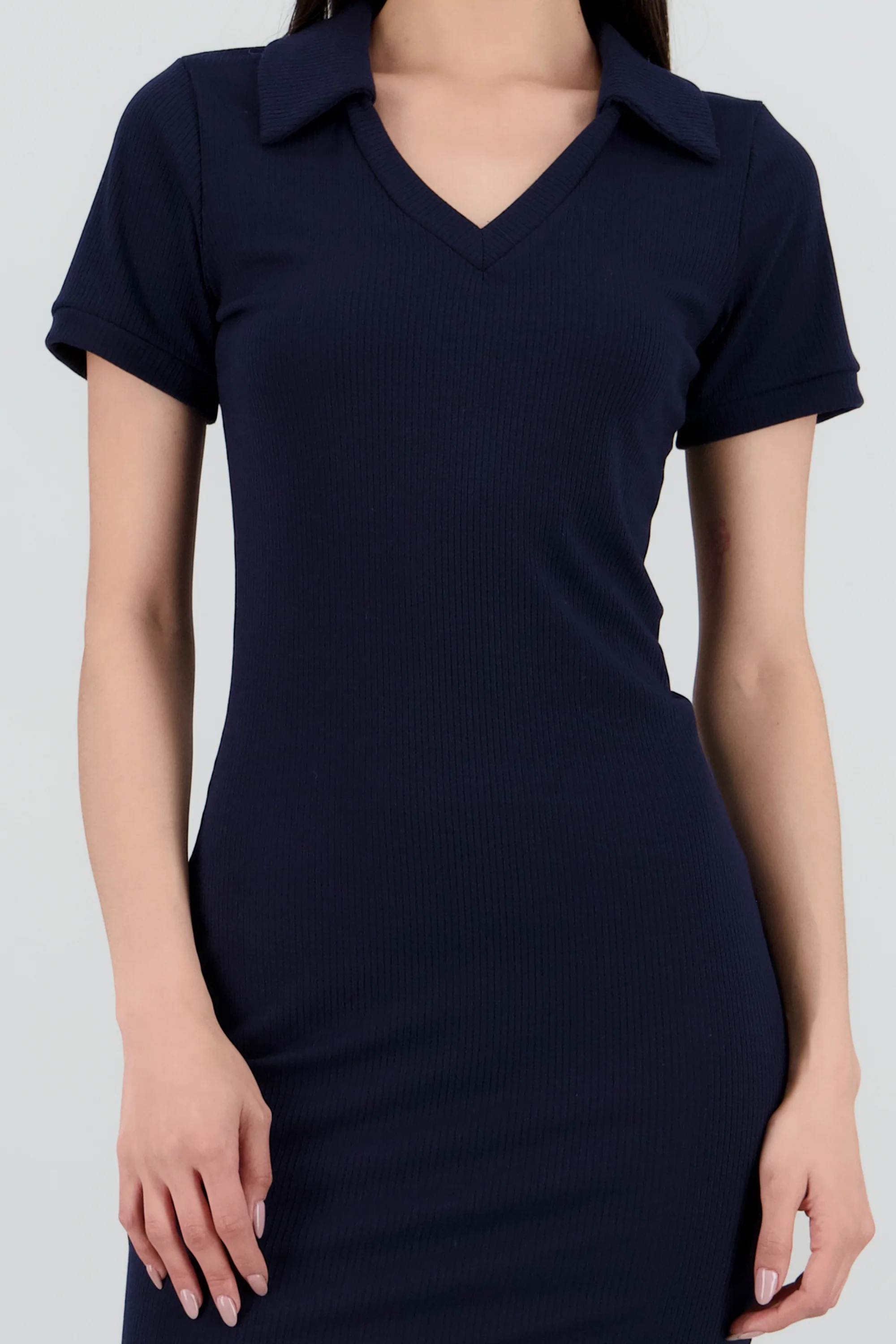 Vestido mini cuello polo manga corta rib - Image 5