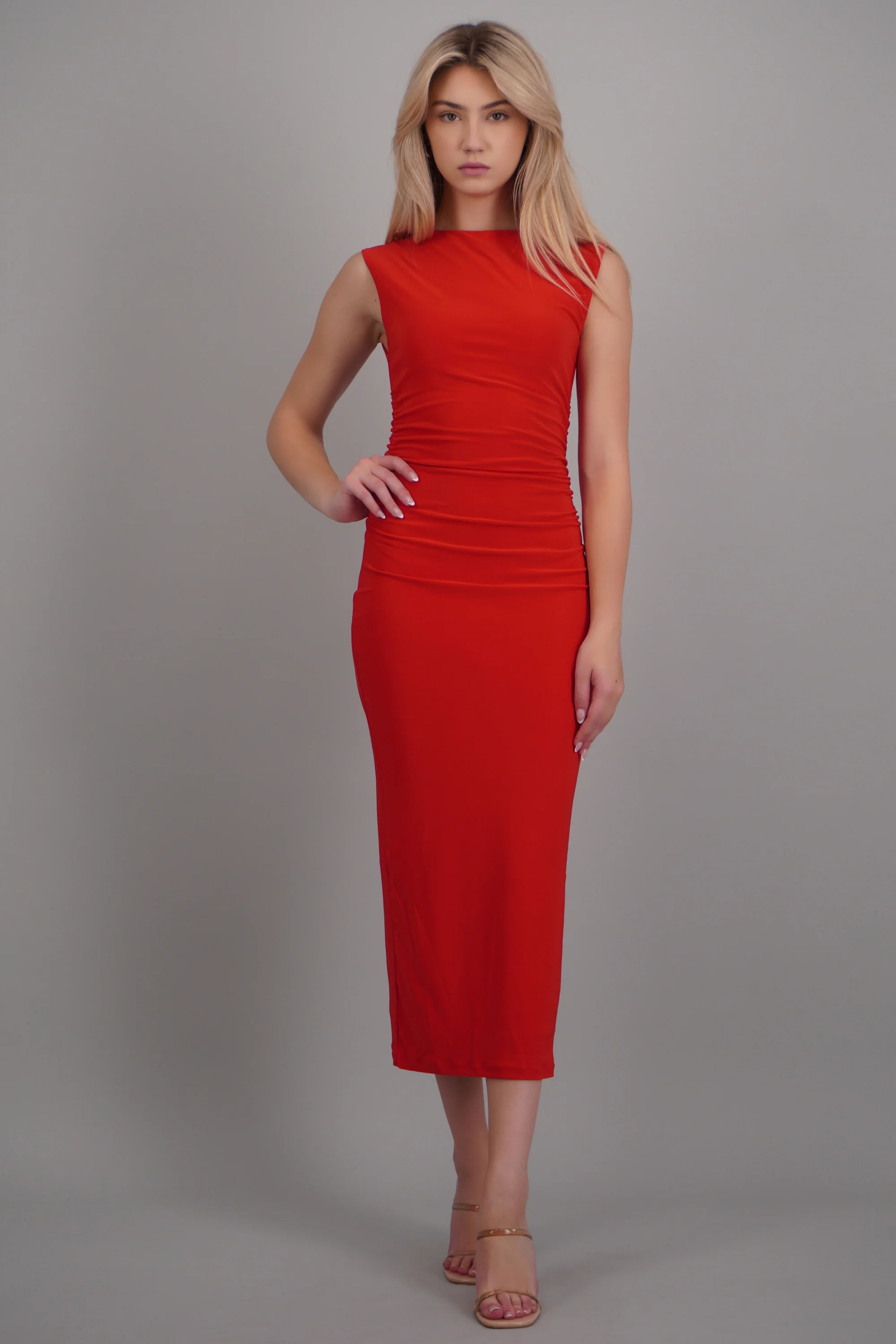 Vestido maxi detalle drapeado liso - Image 2