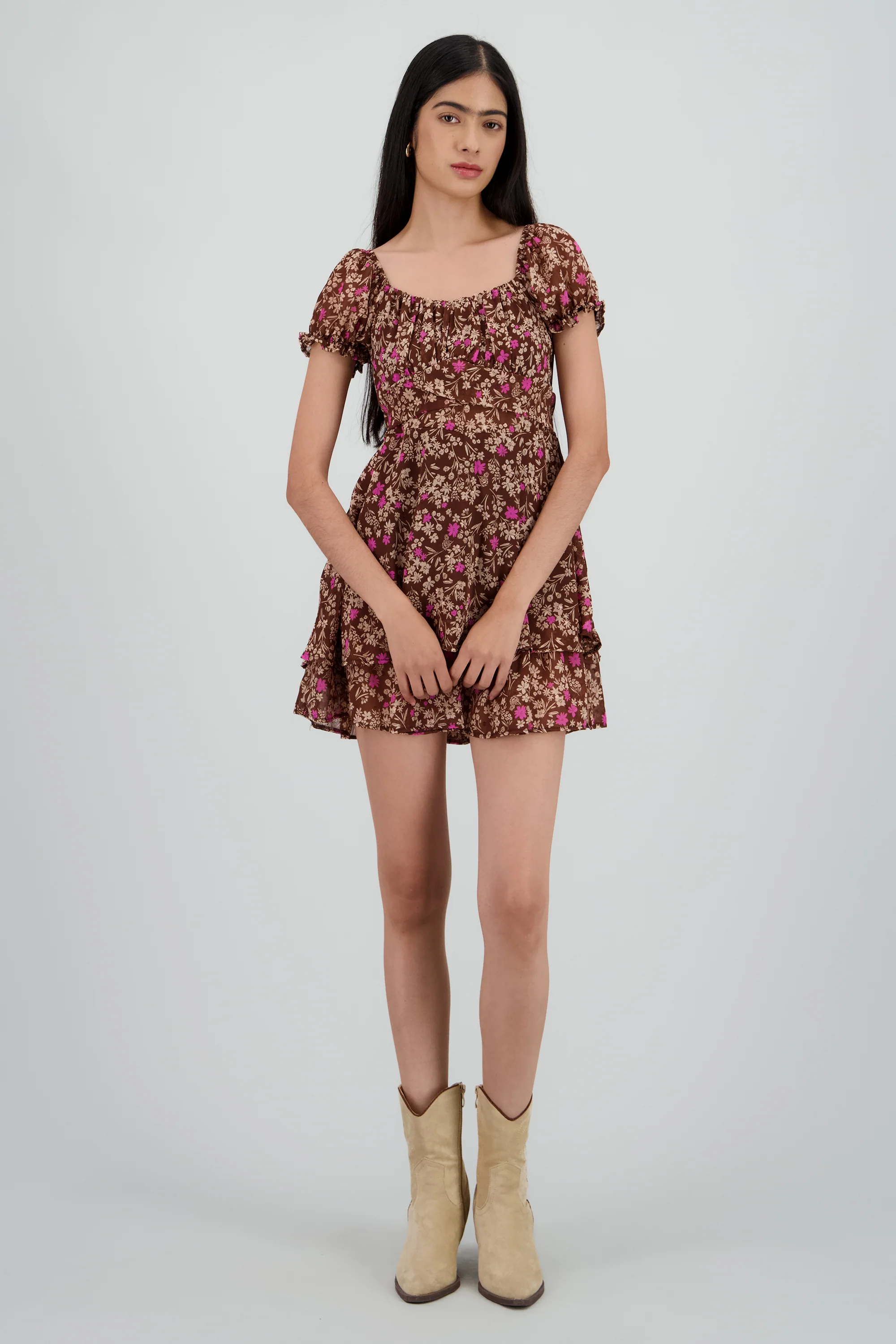 Vestido mini manga abullonada flores - Image 2