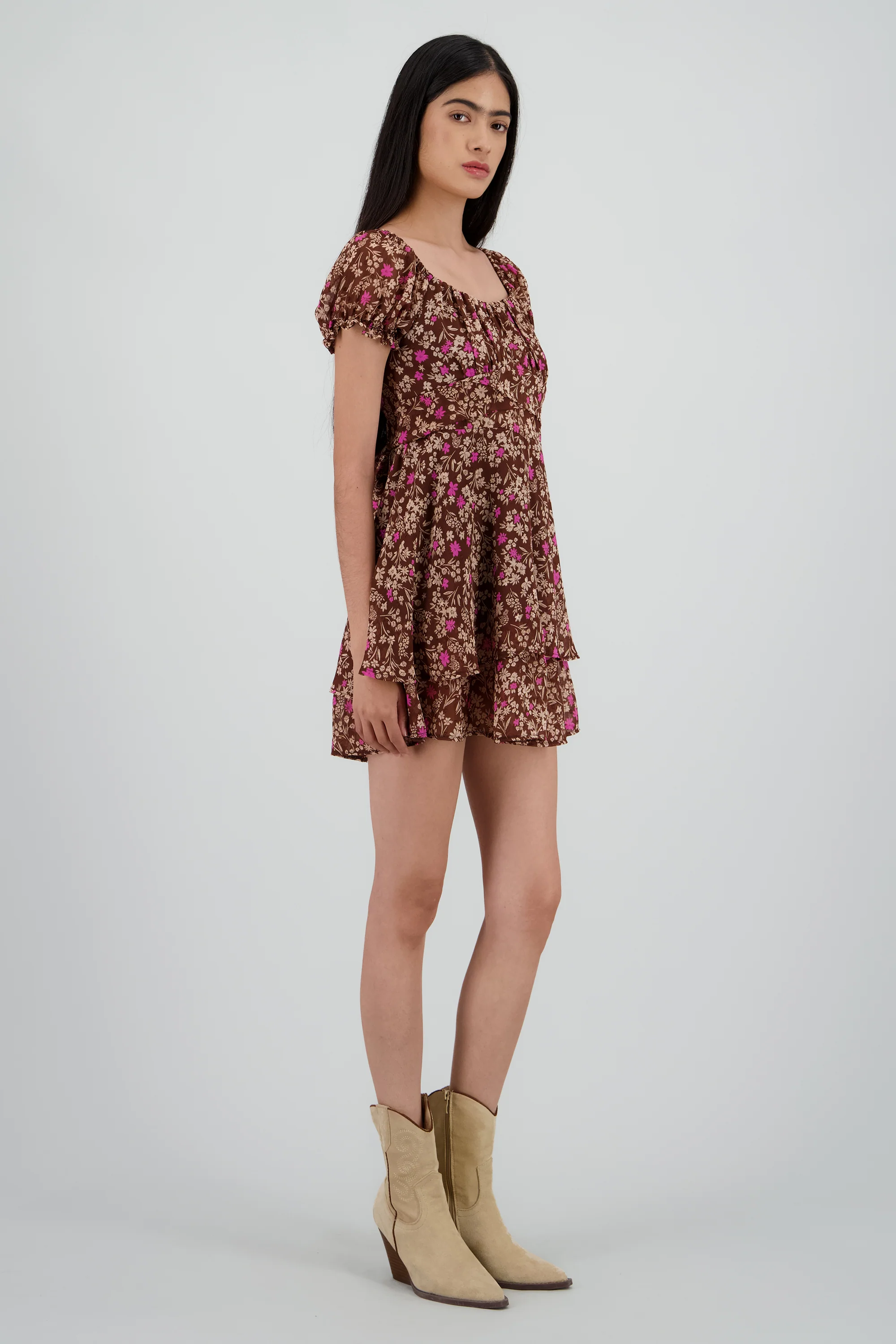 Vestido mini manga abullonada flores - Image 3