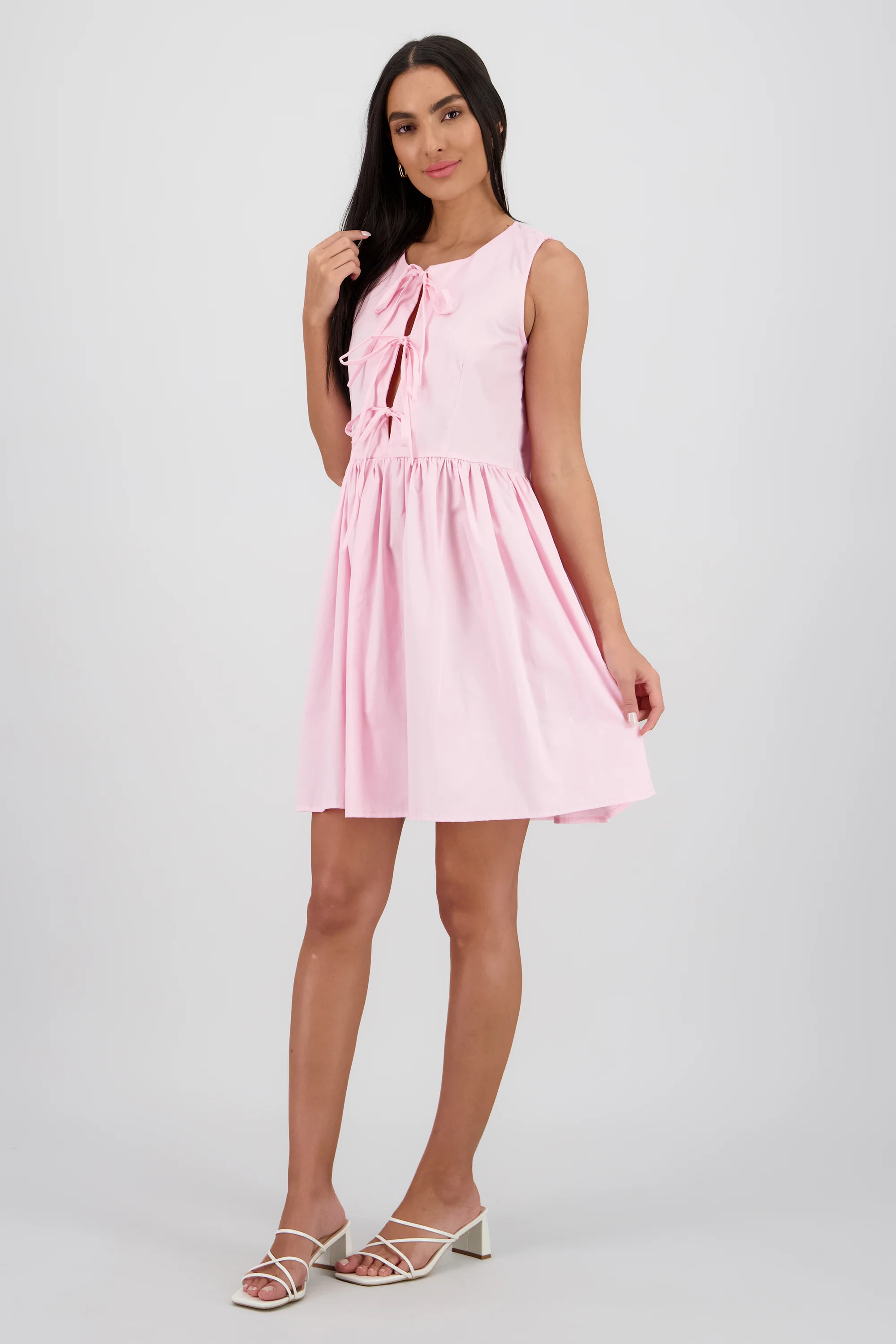 Vestido mini sin manga detalle frunces lazos - Image 2