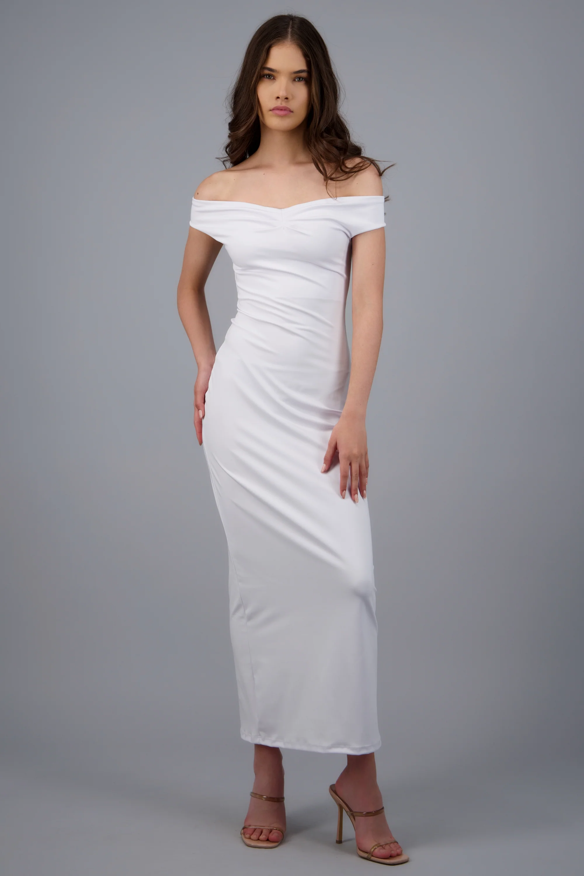 Vestido off shoulder detalle frunce