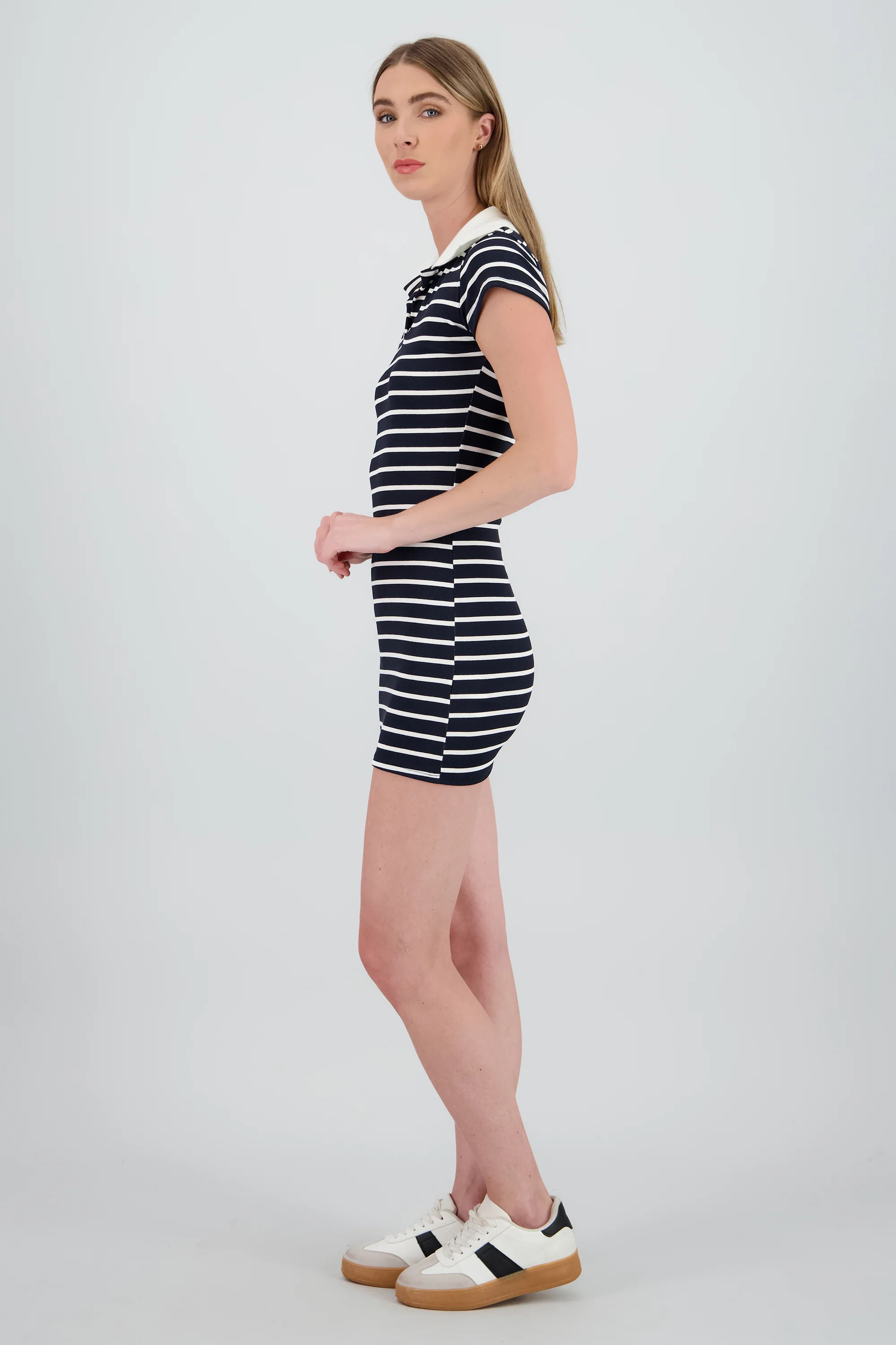 Vestido polo bodycon de rayas con contraste - Image 3