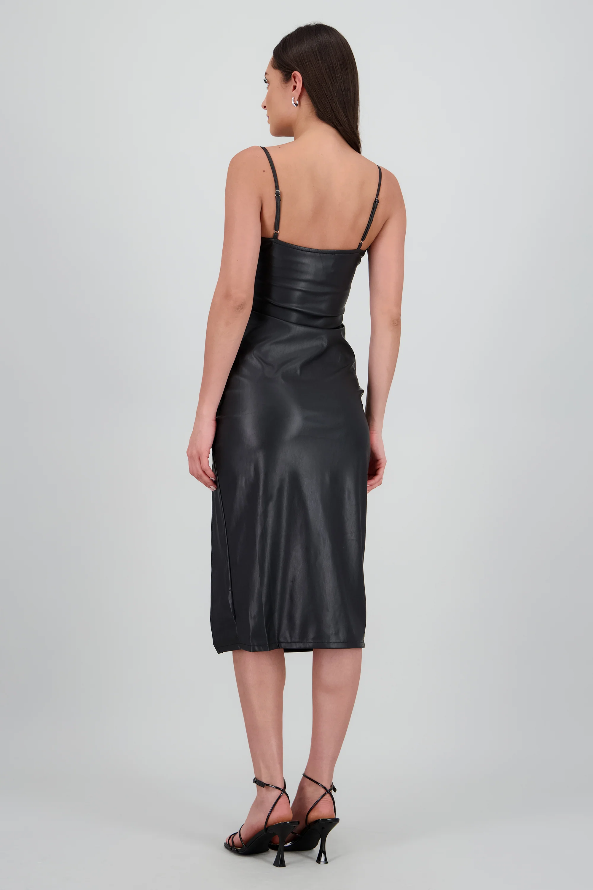 Vestido PU tirantes drapeado - Image 4
