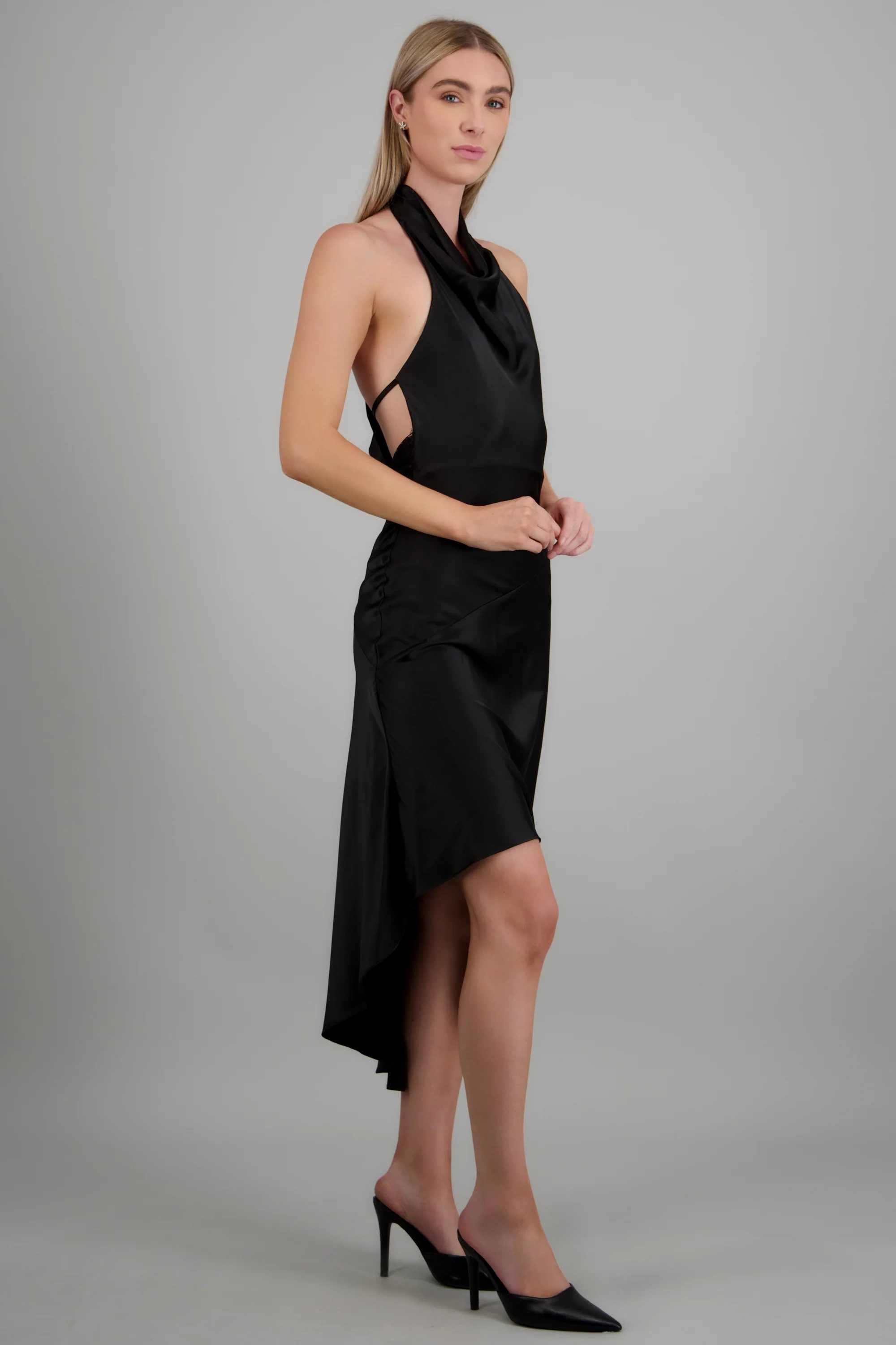 Vestido satín asimétrico espalda encaje - Image 3